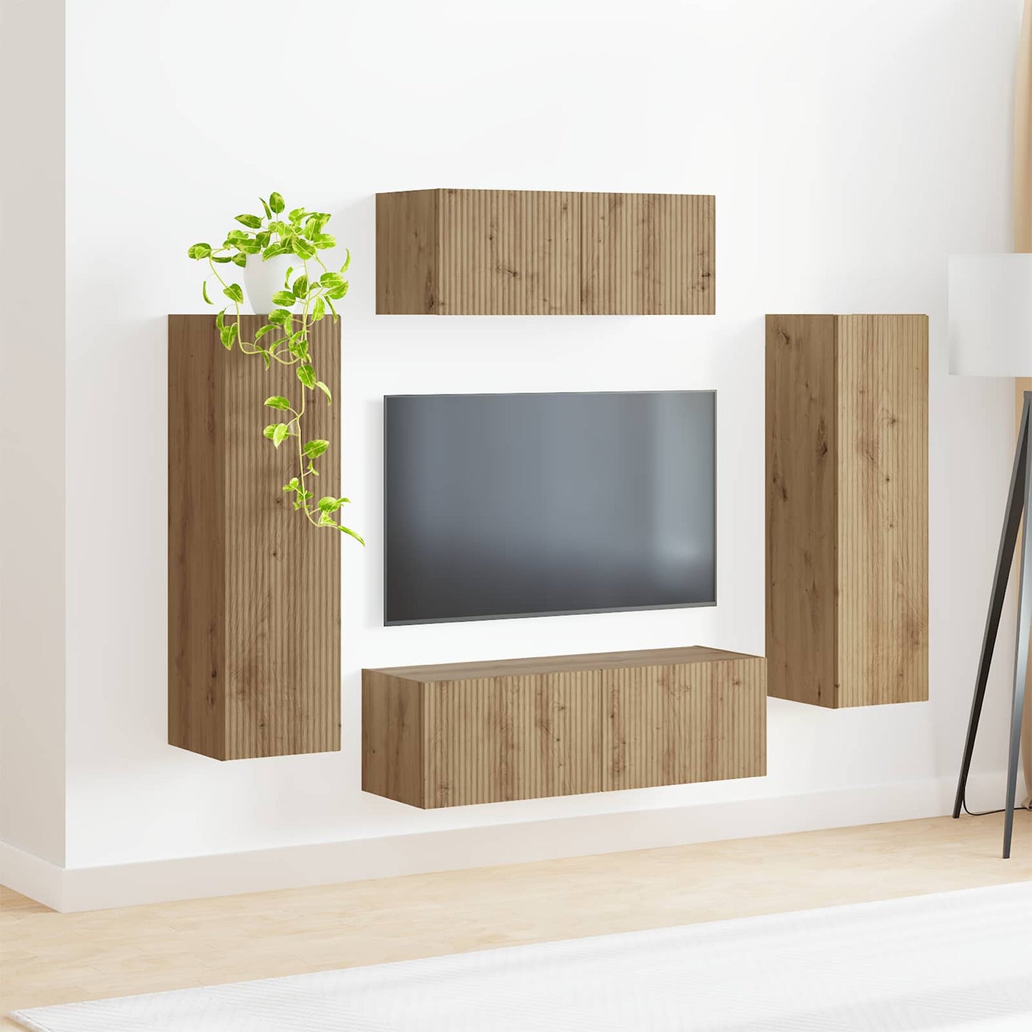 Tv-meubelset 3 pcs Artisan Eiken Bewerkt hout is nu te koop bij PeponiXL, paradijselijk wonen!