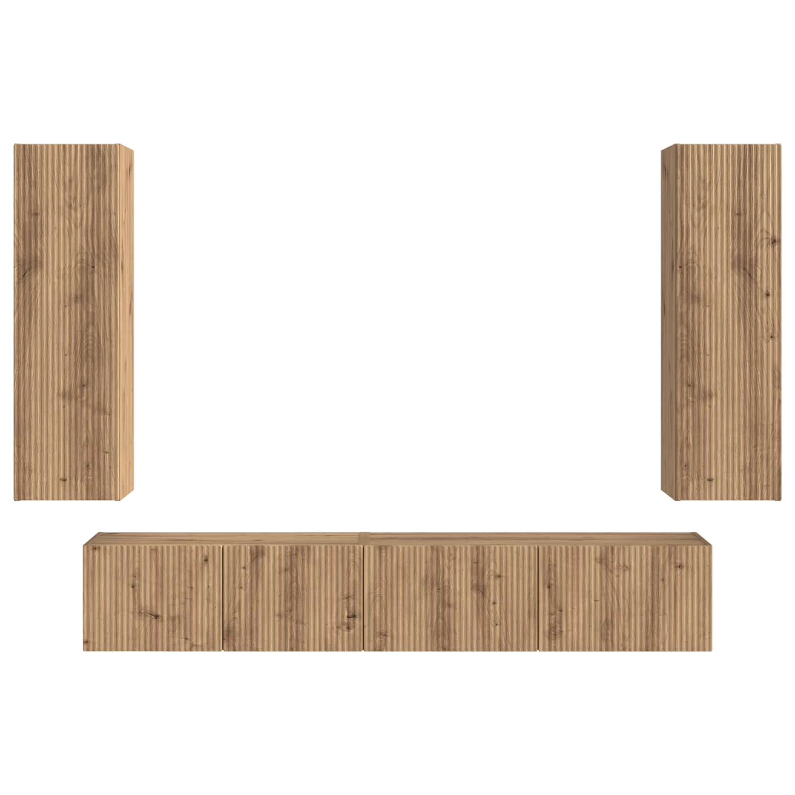 Tv-meubelset 3 pcs Artisan Eiken Bewerkt hout is nu te koop bij PeponiXL, paradijselijk wonen!