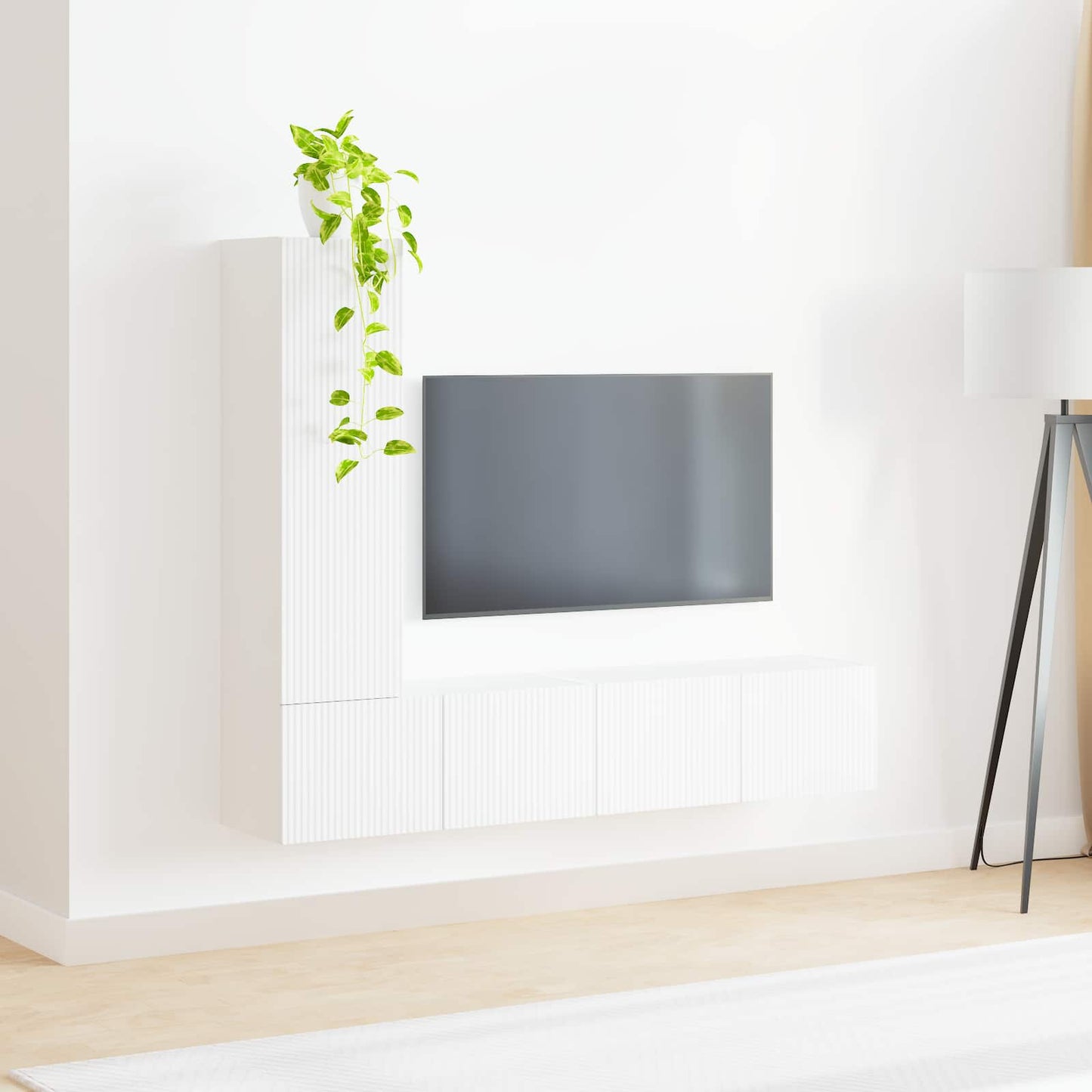 Tv-meubelset Wandgemonteerd 3 pcs Wit Bewerkt hout is nu te koop bij PeponiXL, paradijselijk wonen!