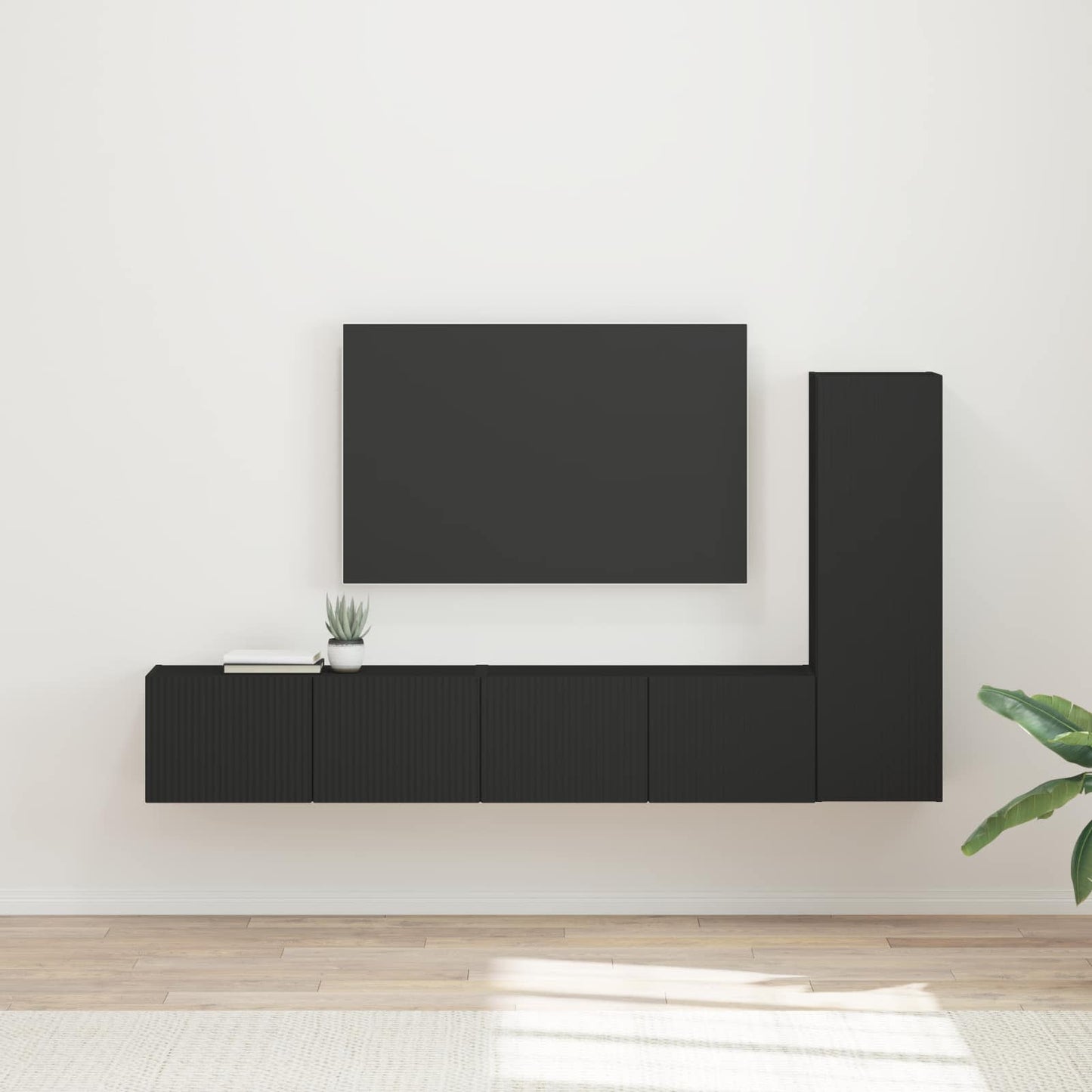 Tv-meubelset Wandgemonteerd 3 pcs Zwart Bewerkt hout is nu te koop bij PeponiXL, paradijselijk wonen!