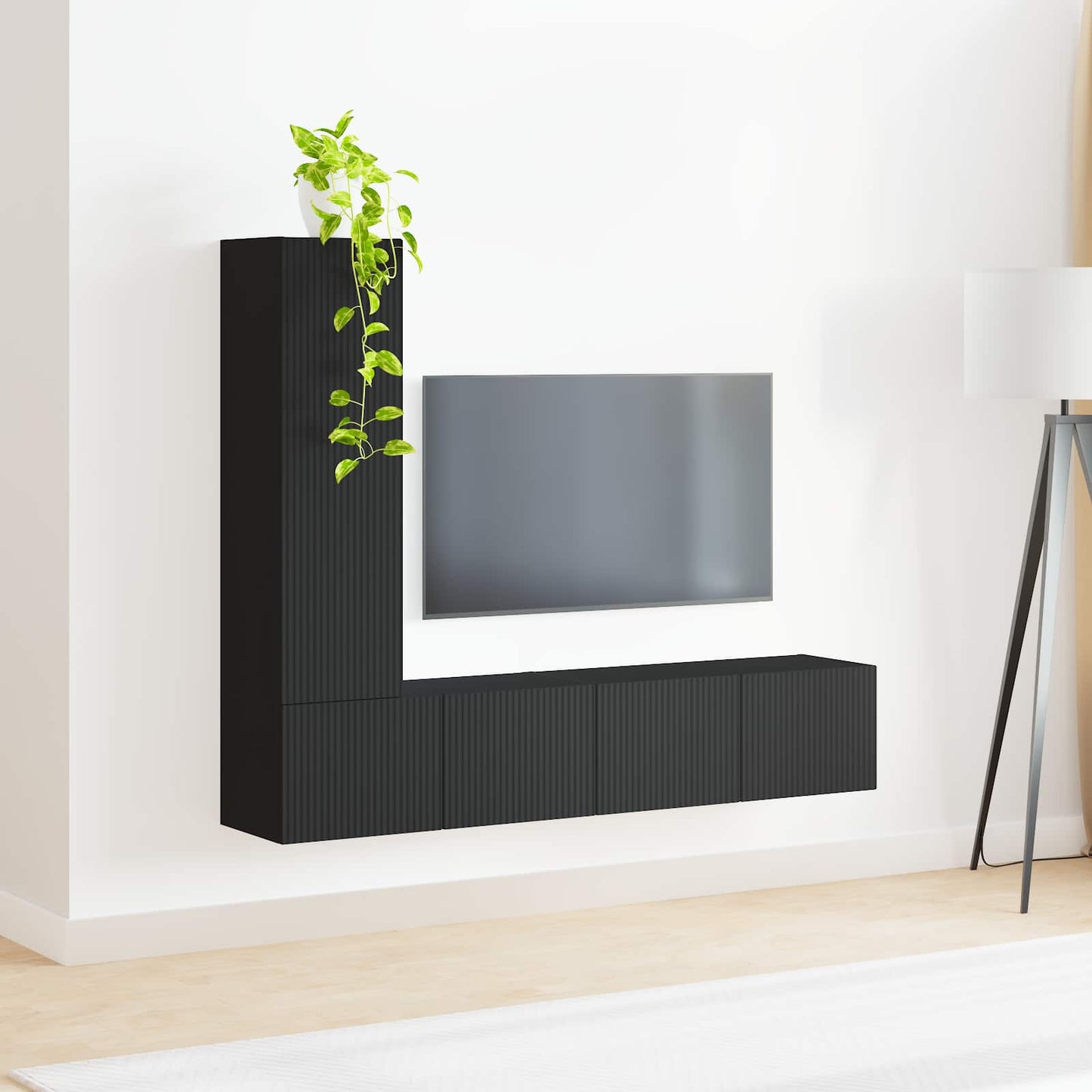 Tv-meubelset Wandgemonteerd 3 pcs Zwart Bewerkt hout is nu te koop bij PeponiXL, paradijselijk wonen!
