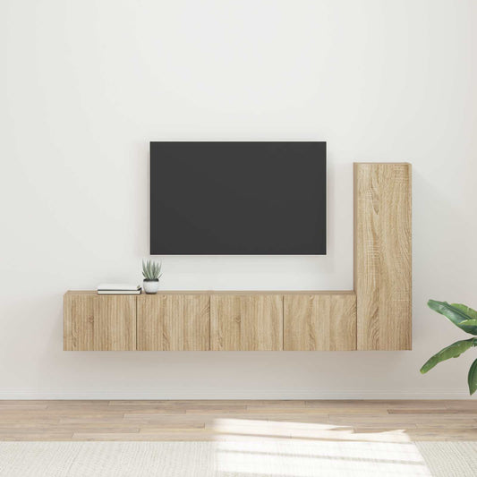 Tv-meubelset Wandgemonteerd 3 pcs Sonoma Eiken Bewerkt hout is nu te koop bij PeponiXL, paradijselijk wonen!