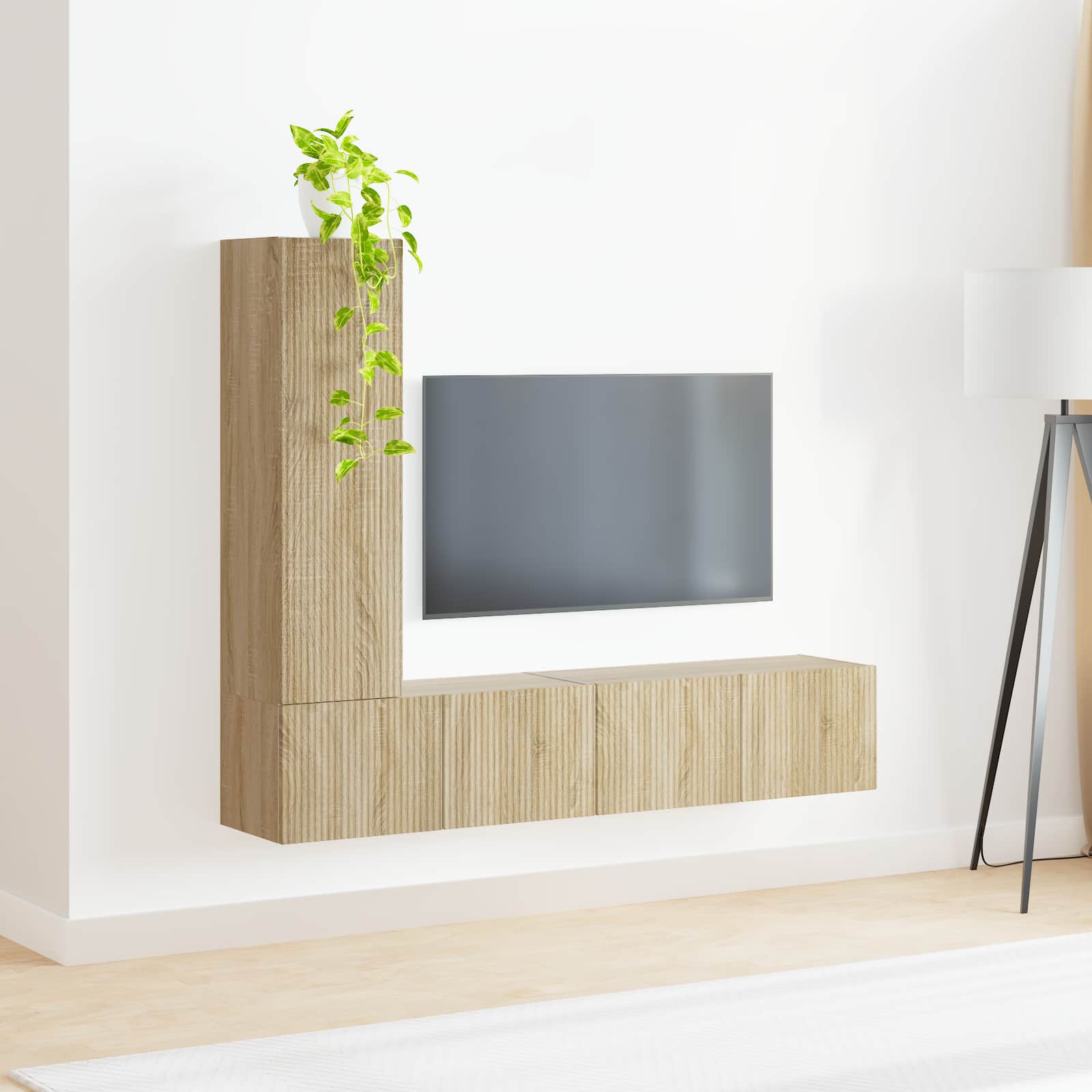 Tv-meubelset Wandgemonteerd 3 pcs Sonoma Eiken Bewerkt hout is nu te koop bij PeponiXL, paradijselijk wonen!
