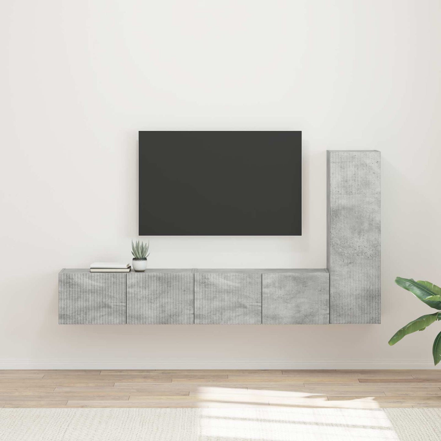 Tv-meubelset Wandgemonteerd 3 pcs Beton Grijs Bewerkt hout is nu te koop bij PeponiXL, paradijselijk wonen!