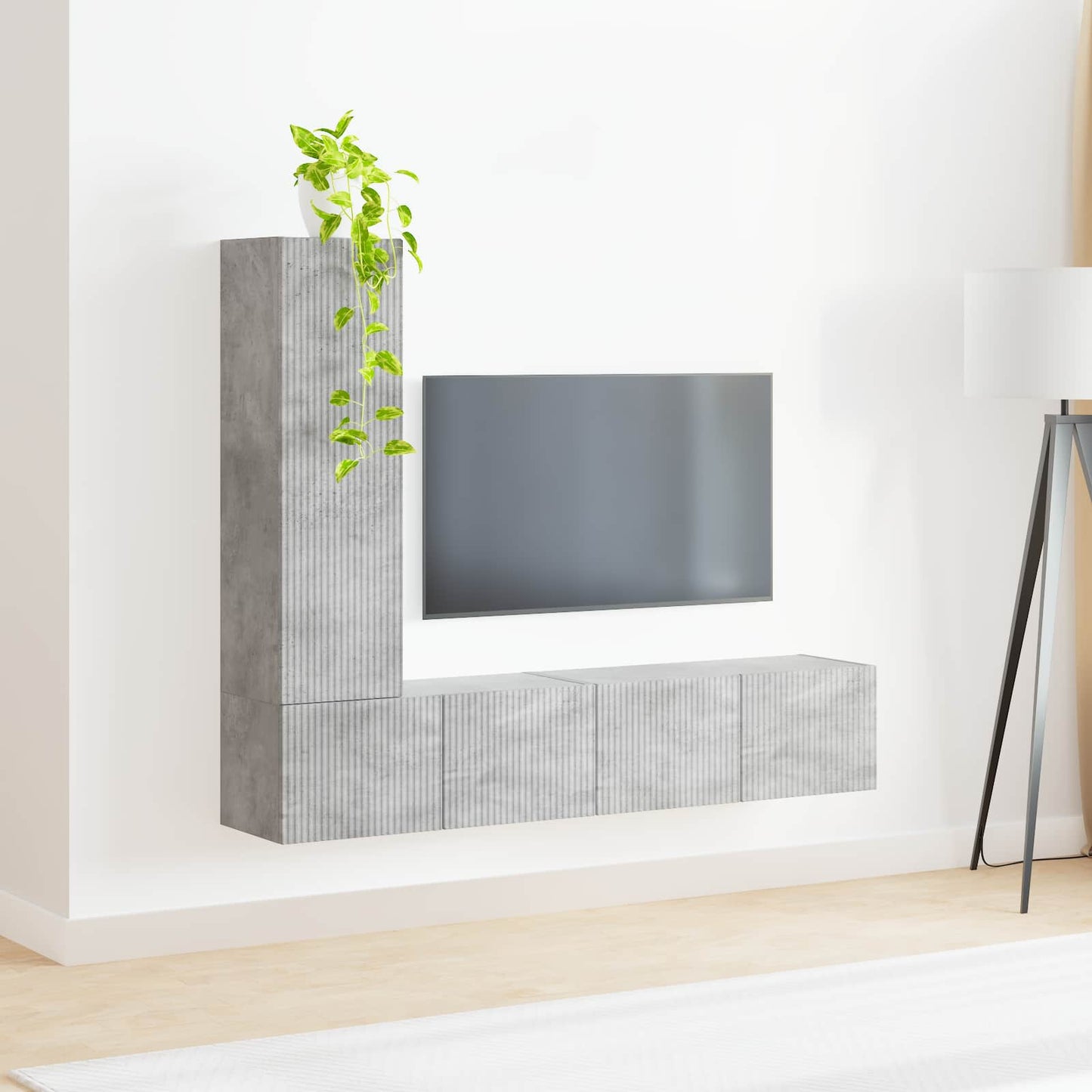 Tv-meubelset Wandgemonteerd 3 pcs Beton Grijs Bewerkt hout is nu te koop bij PeponiXL, paradijselijk wonen!