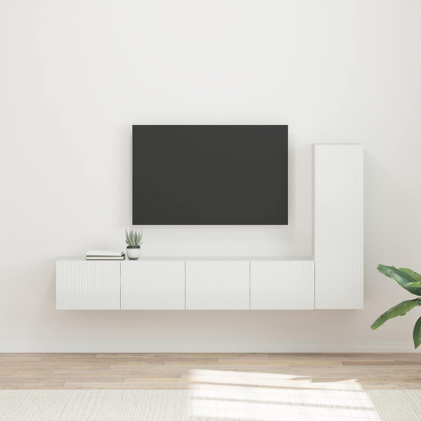 Tv-meubelset Wandgemonteerd 3 pcs Hoogglans wit Bewerkt hout is nu te koop bij PeponiXL, paradijselijk wonen!