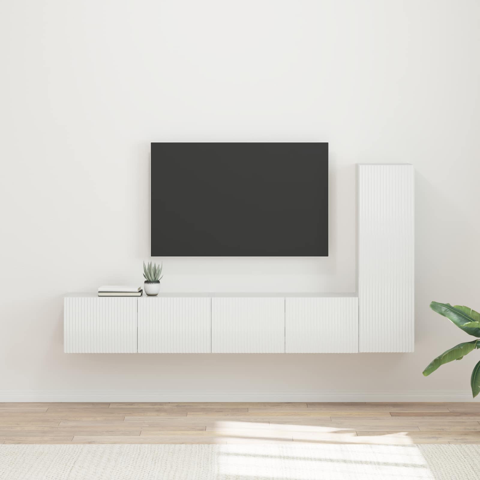 Tv-meubelset Wandgemonteerd 3 pcs Hoogglans wit Bewerkt hout is nu te koop bij PeponiXL, paradijselijk wonen!