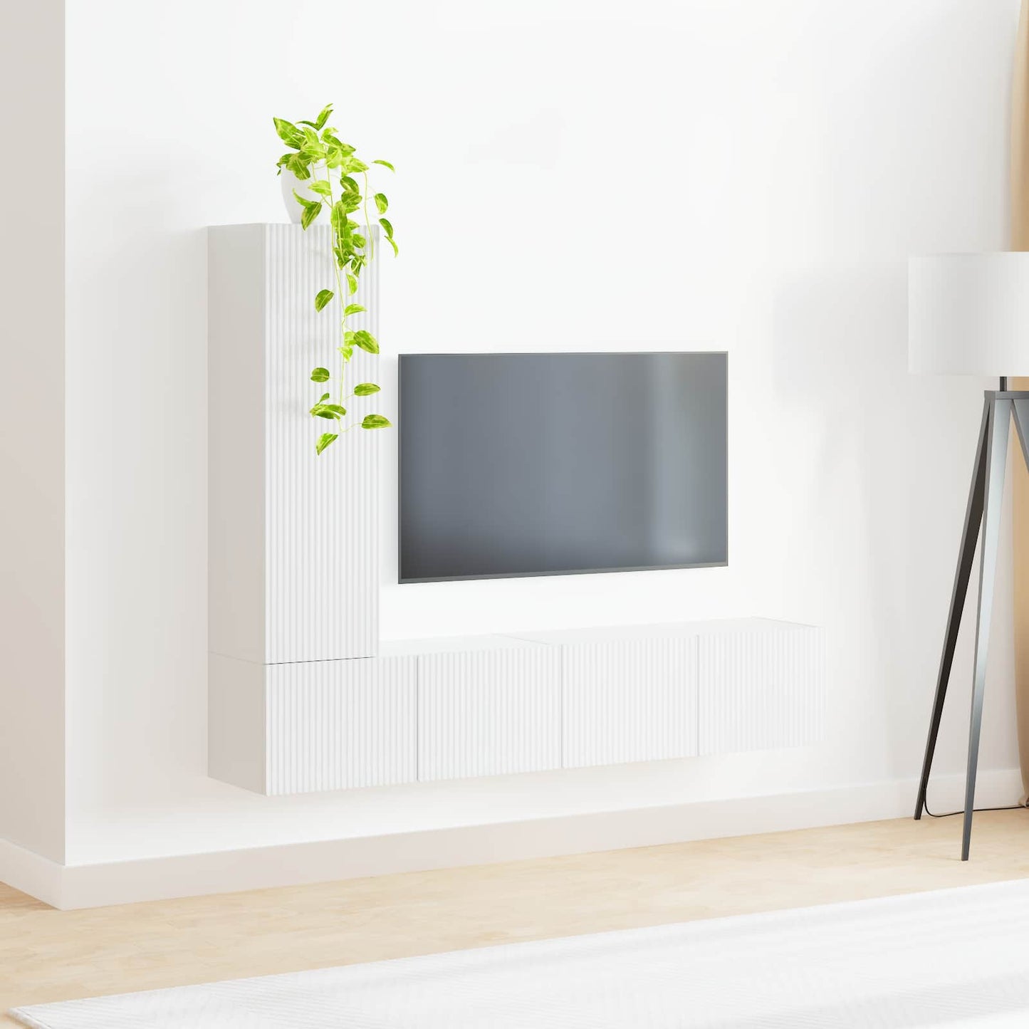 Tv-meubelset Wandgemonteerd 3 pcs Hoogglans wit Bewerkt hout is nu te koop bij PeponiXL, paradijselijk wonen!