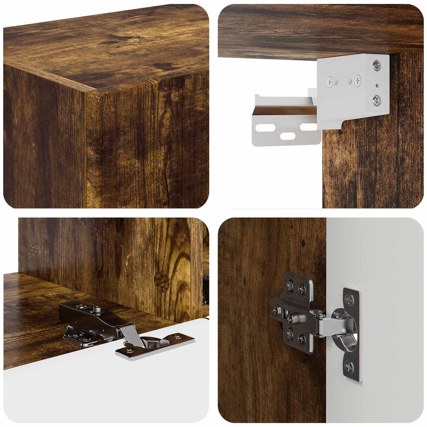 Tv-meubelset Wandgemonteerd 3 pcs Gerookt eiken Bewerkt hout is nu te koop bij PeponiXL, paradijselijk wonen!
