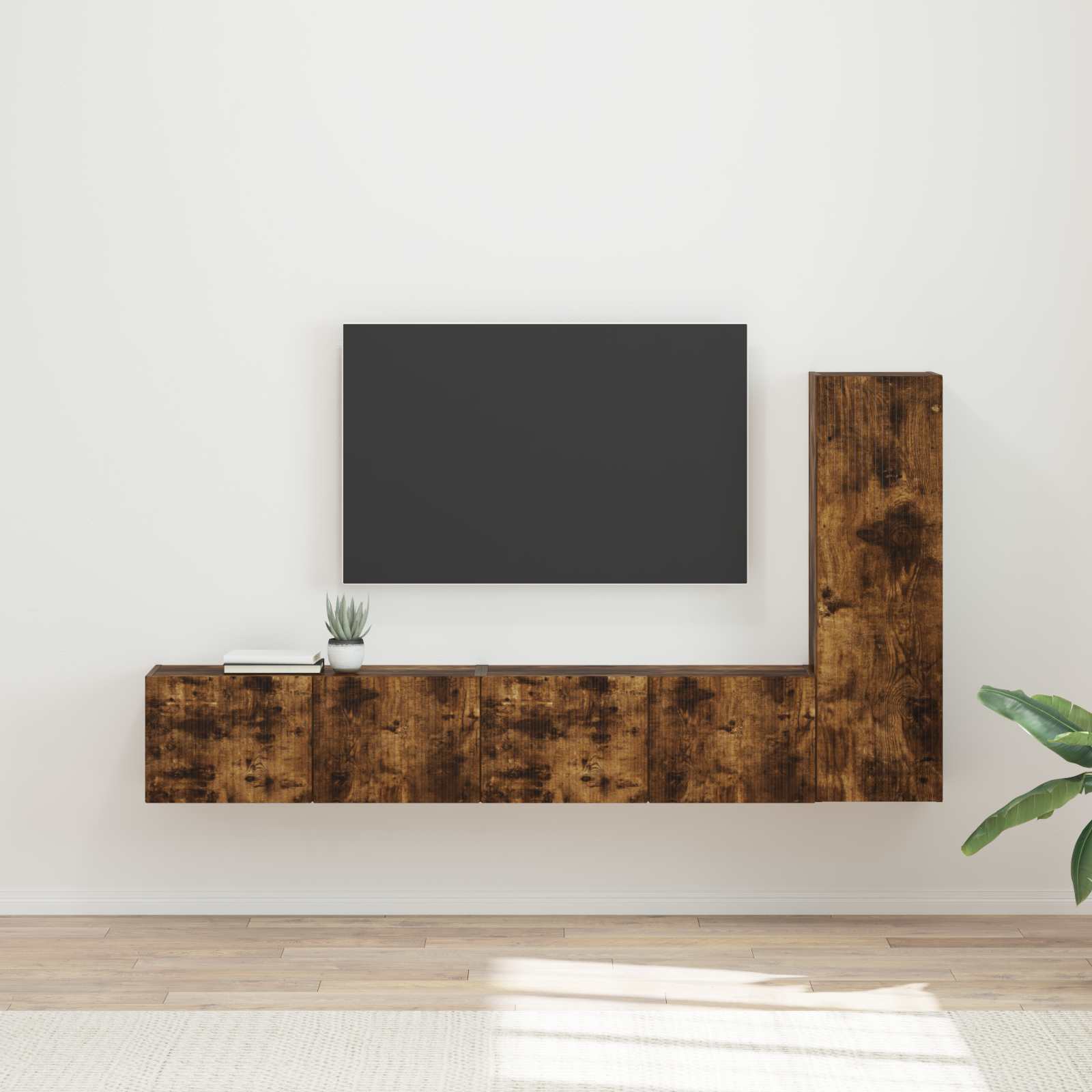 Tv-meubelset Wandgemonteerd 3 pcs Gerookt eiken Bewerkt hout is nu te koop bij PeponiXL, paradijselijk wonen!