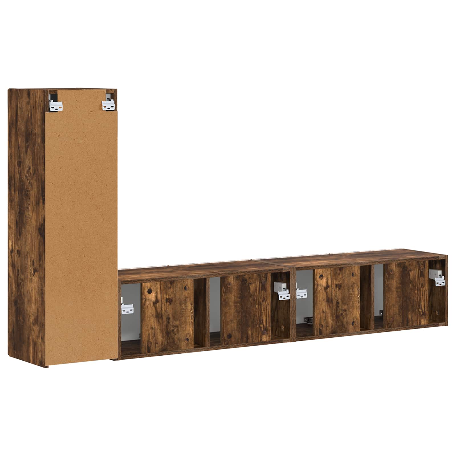 Tv-meubelset Wandgemonteerd 3 pcs Gerookt eiken Bewerkt hout is nu te koop bij PeponiXL, paradijselijk wonen!
