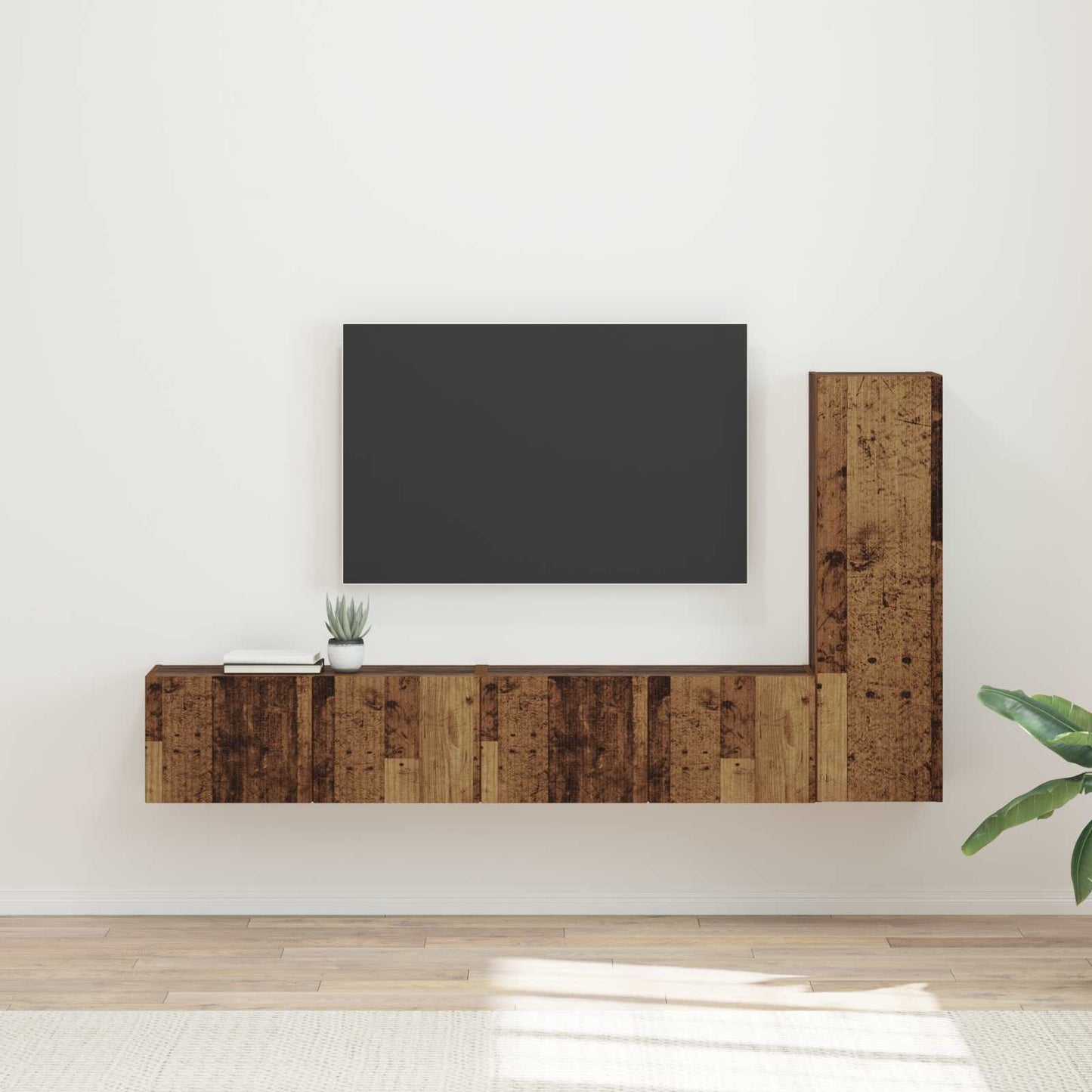 Tv-meubelset Wandgemonteerd 3 pcs Oudhout Bewerkt hout is nu te koop bij PeponiXL, paradijselijk wonen!