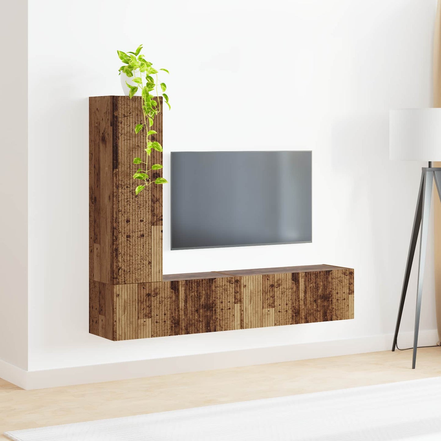 Tv-meubelset Wandgemonteerd 3 pcs Oudhout Bewerkt hout is nu te koop bij PeponiXL, paradijselijk wonen!