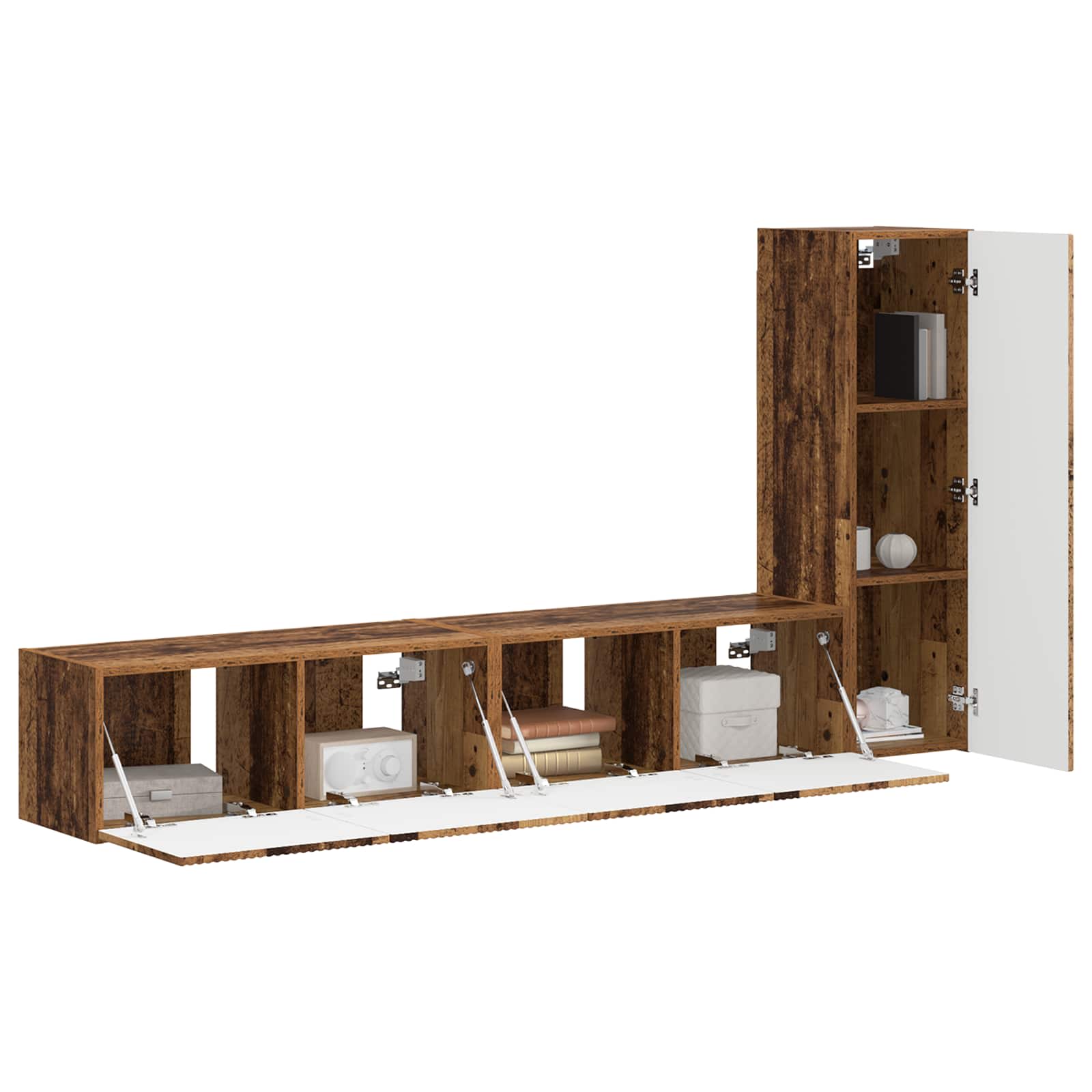 Tv-meubelset Wandgemonteerd 3 pcs Oudhout Bewerkt hout is nu te koop bij PeponiXL, paradijselijk wonen!