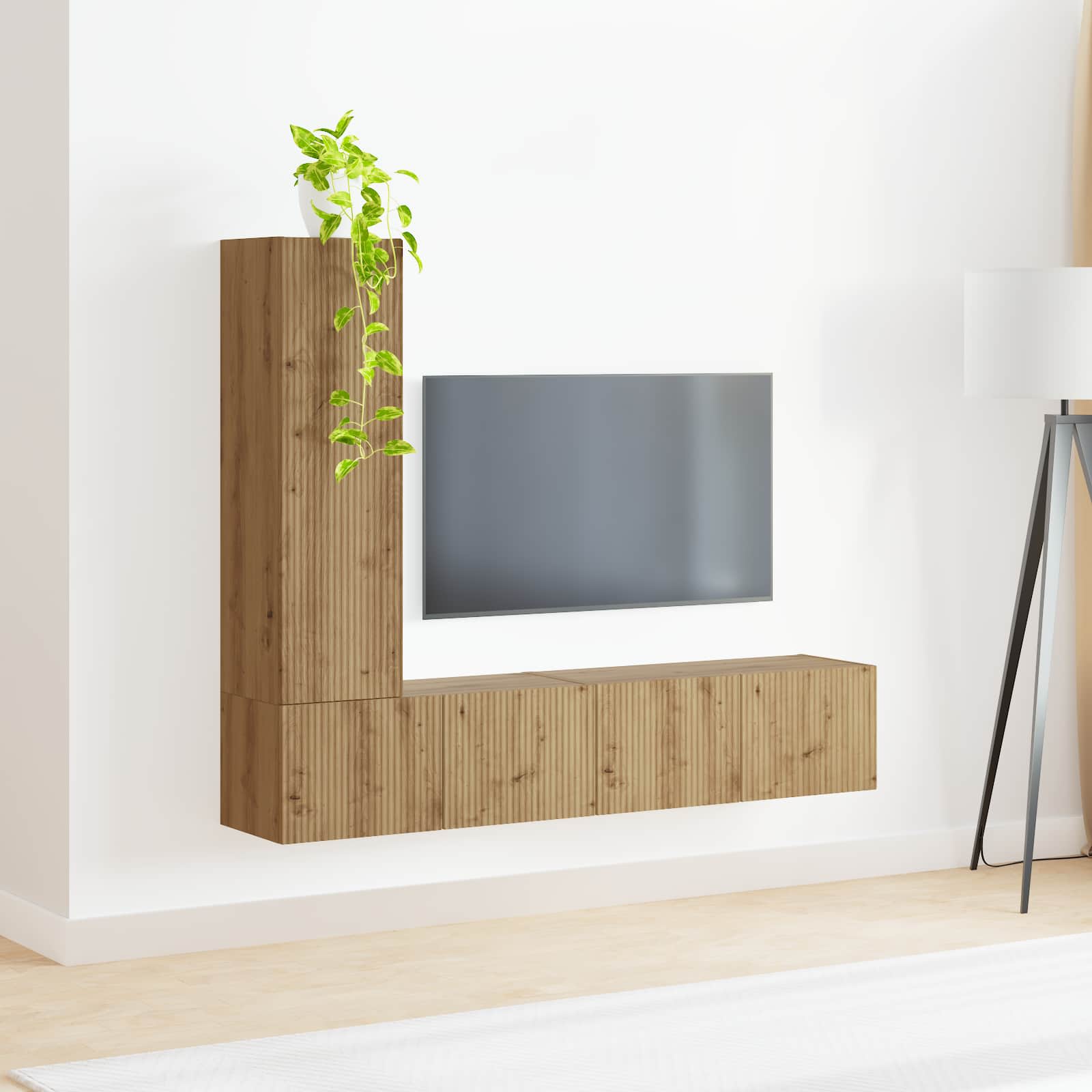 Tv-meubelset Wandgemonteerd 3 pcs Artisan Eiken Bewerkt hout is nu te koop bij PeponiXL, paradijselijk wonen!