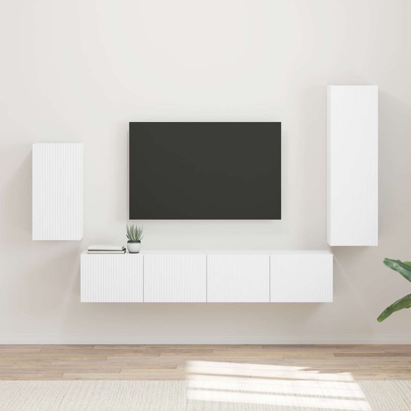Tv-meubelset Wandgemonteerd 4 pcs Wit Bewerkt hout is nu te koop bij PeponiXL, paradijselijk wonen!