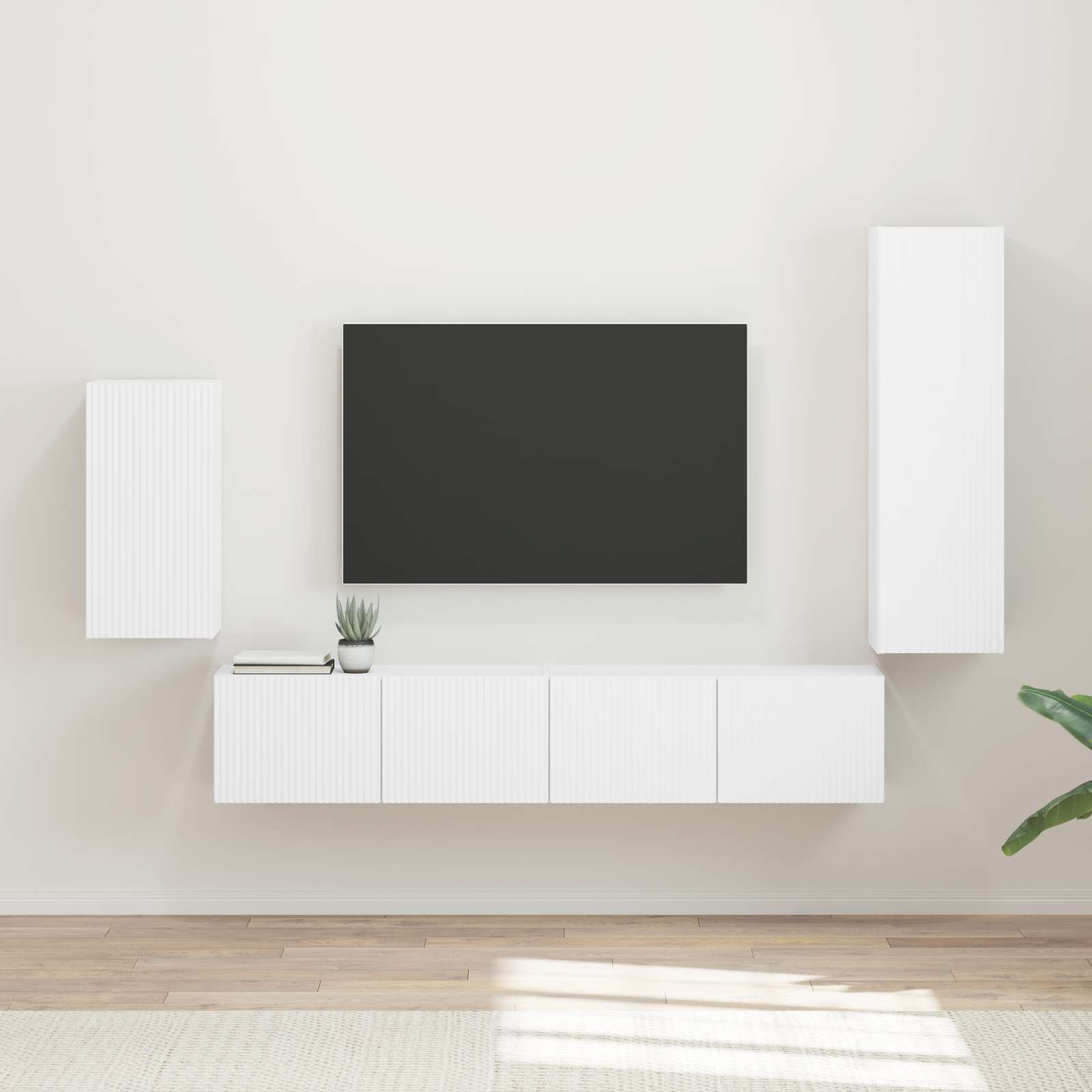Tv-meubelset Wandgemonteerd 4 pcs Wit Bewerkt hout is nu te koop bij PeponiXL, paradijselijk wonen!