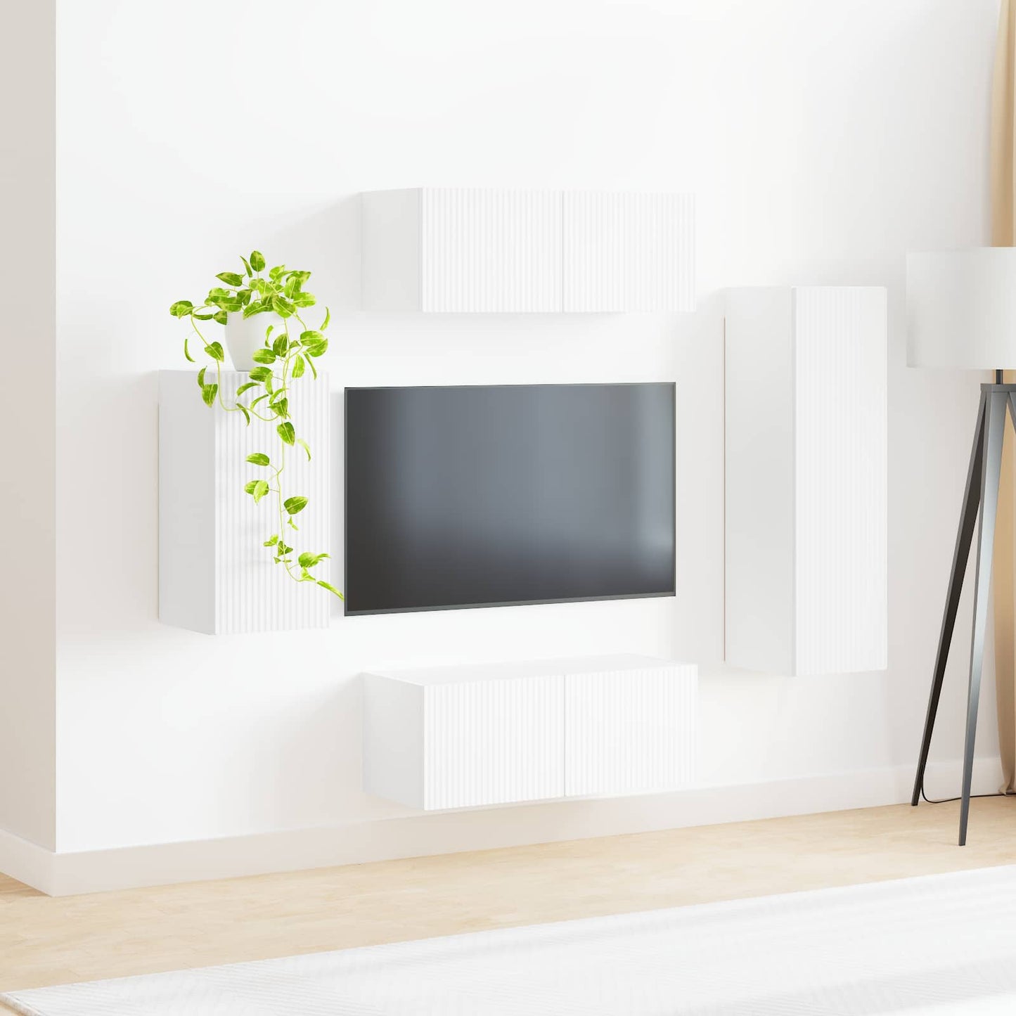 Tv-meubelset Wandgemonteerd 4 pcs Wit Bewerkt hout is nu te koop bij PeponiXL, paradijselijk wonen!