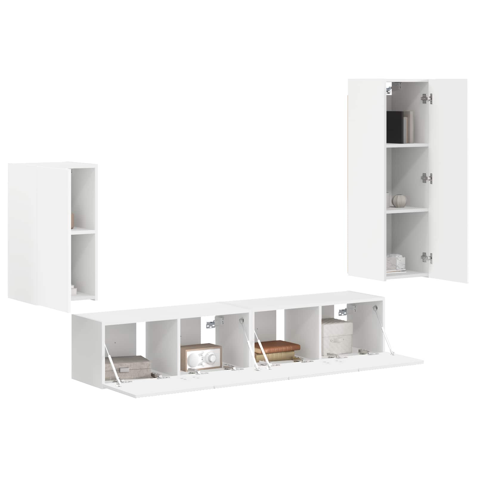 Tv-meubelset Wandgemonteerd 4 pcs Wit Bewerkt hout is nu te koop bij PeponiXL, paradijselijk wonen!