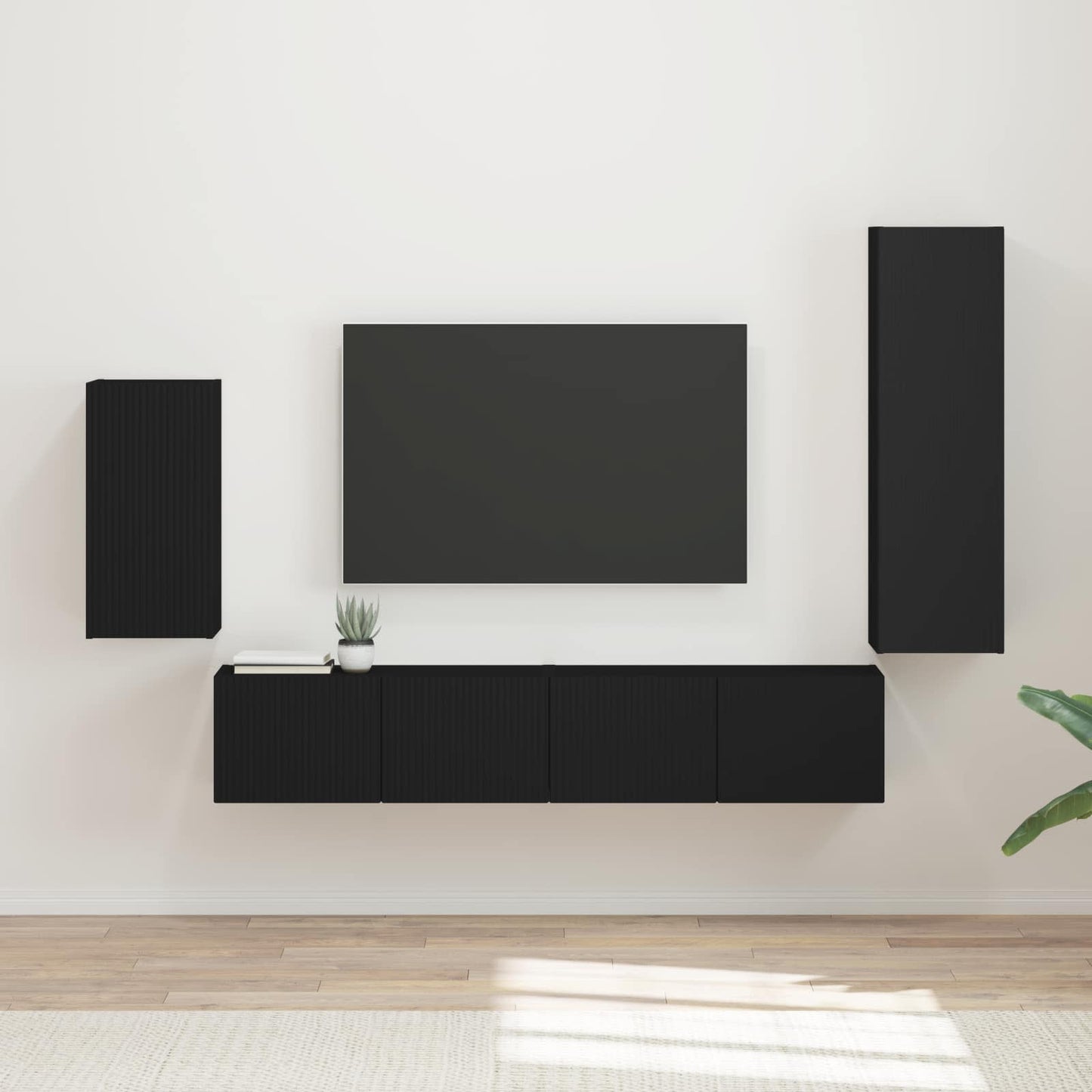 Tv-meubelset Wandgemonteerd 4 pcs Zwart Bewerkt hout is nu te koop bij PeponiXL, paradijselijk wonen!