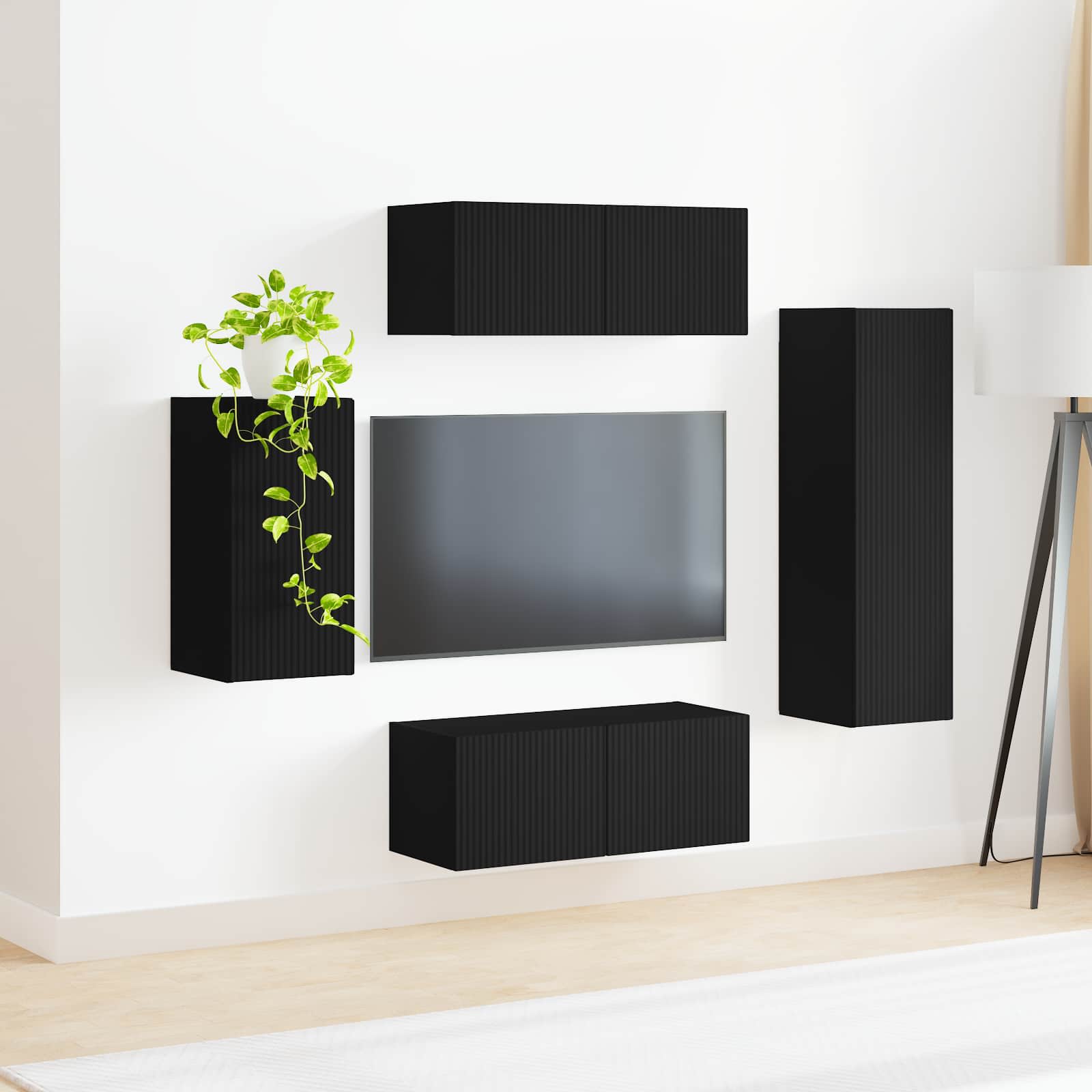 Tv-meubelset Wandgemonteerd 4 pcs Zwart Bewerkt hout is nu te koop bij PeponiXL, paradijselijk wonen!