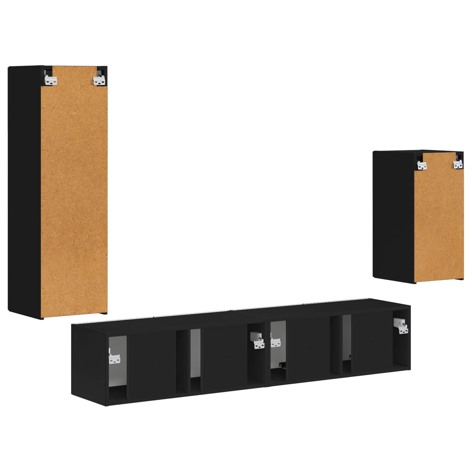 Tv-meubelset Wandgemonteerd 4 pcs Zwart Bewerkt hout is nu te koop bij PeponiXL, paradijselijk wonen!