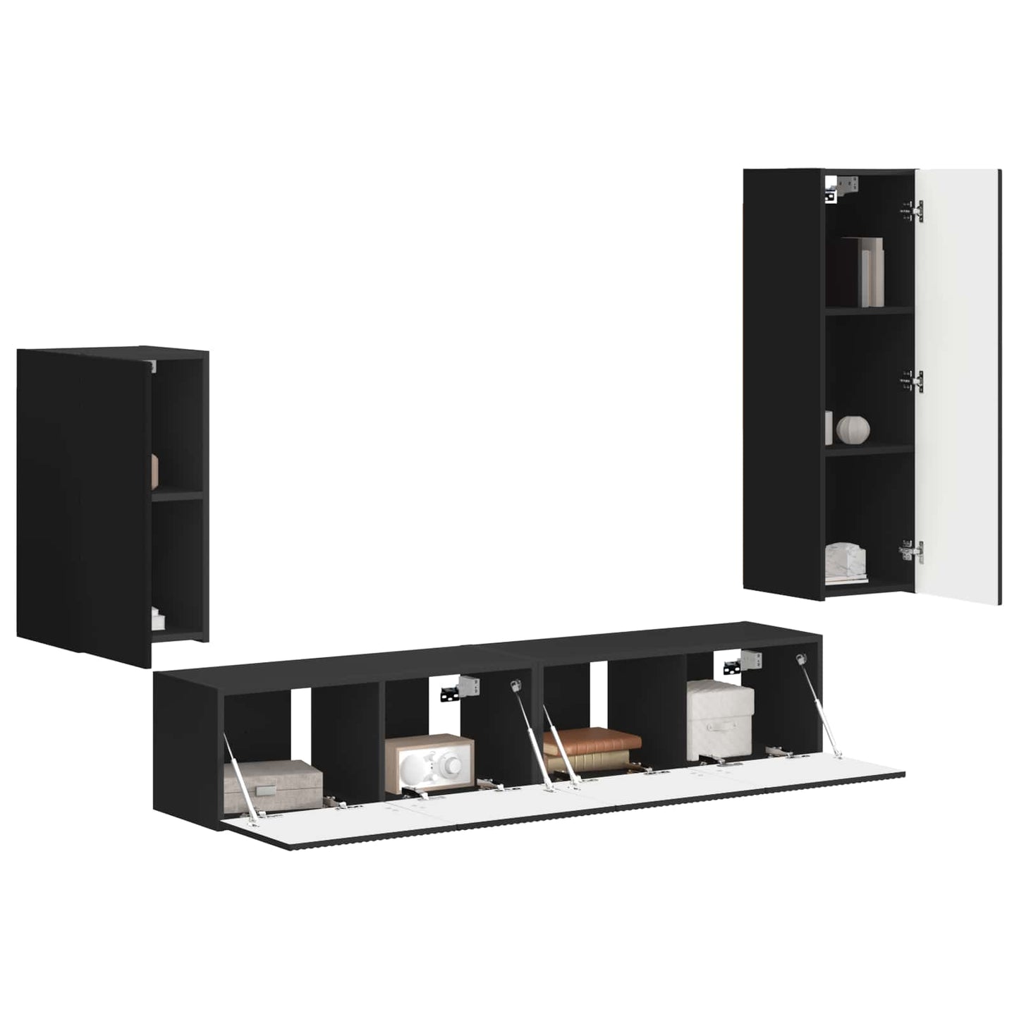 Tv-meubelset Wandgemonteerd 4 pcs Zwart Bewerkt hout is nu te koop bij PeponiXL, paradijselijk wonen!
