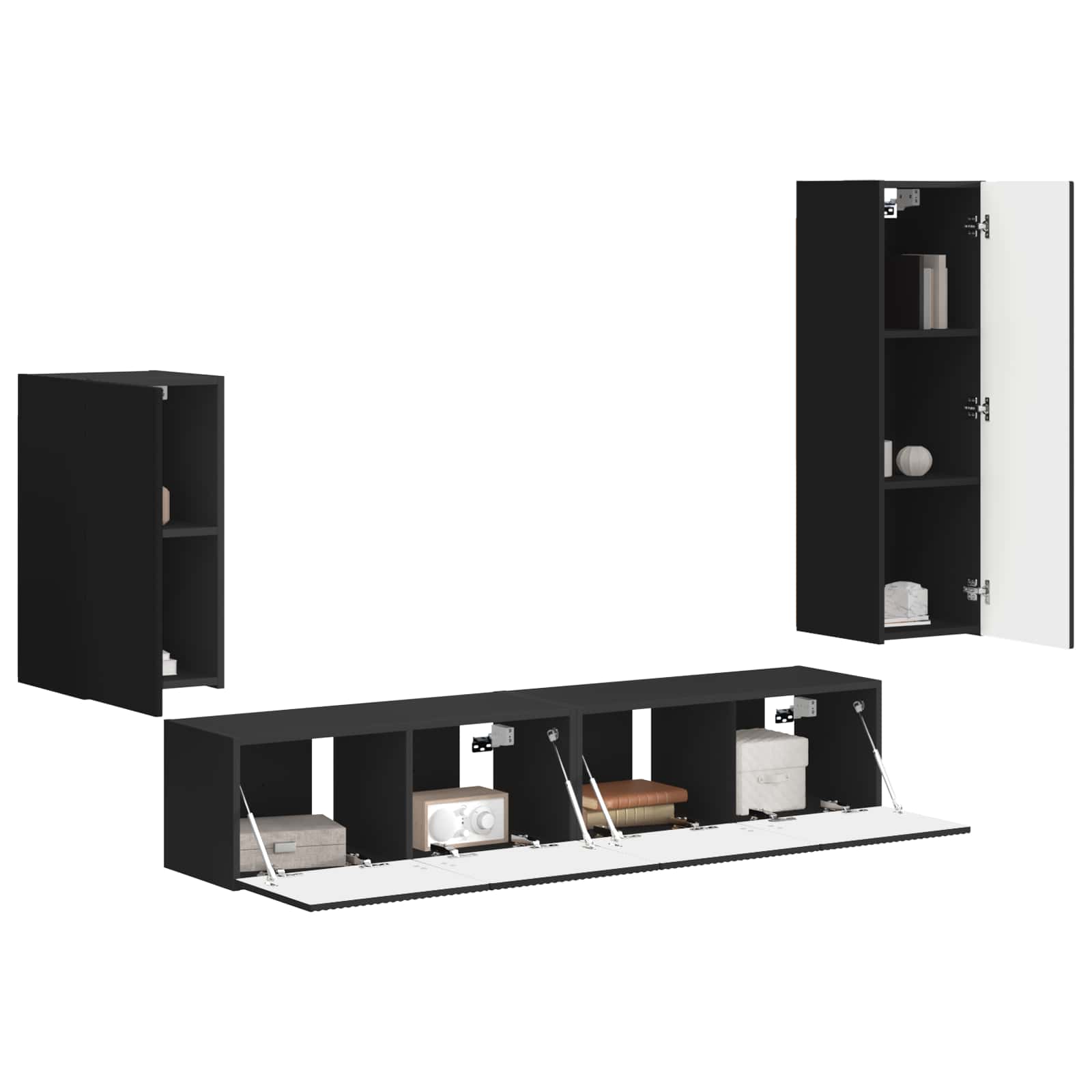 Tv-meubelset Wandgemonteerd 4 pcs Zwart Bewerkt hout is nu te koop bij PeponiXL, paradijselijk wonen!