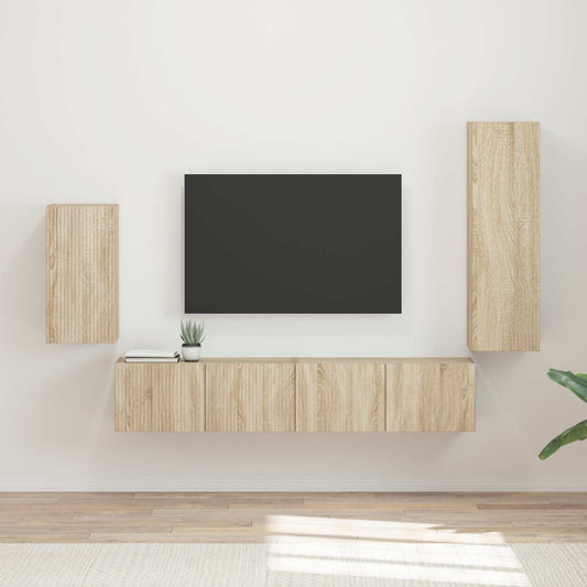 Tv-meubelset Wandgemonteerd 4 pcs Sonoma Eiken Bewerkt hout is nu te koop bij PeponiXL, paradijselijk wonen!