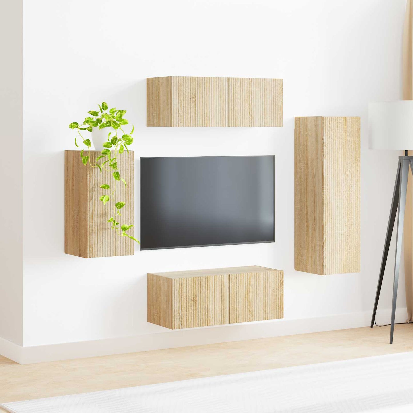 Tv-meubelset Wandgemonteerd 4 pcs Sonoma Eiken Bewerkt hout is nu te koop bij PeponiXL, paradijselijk wonen!