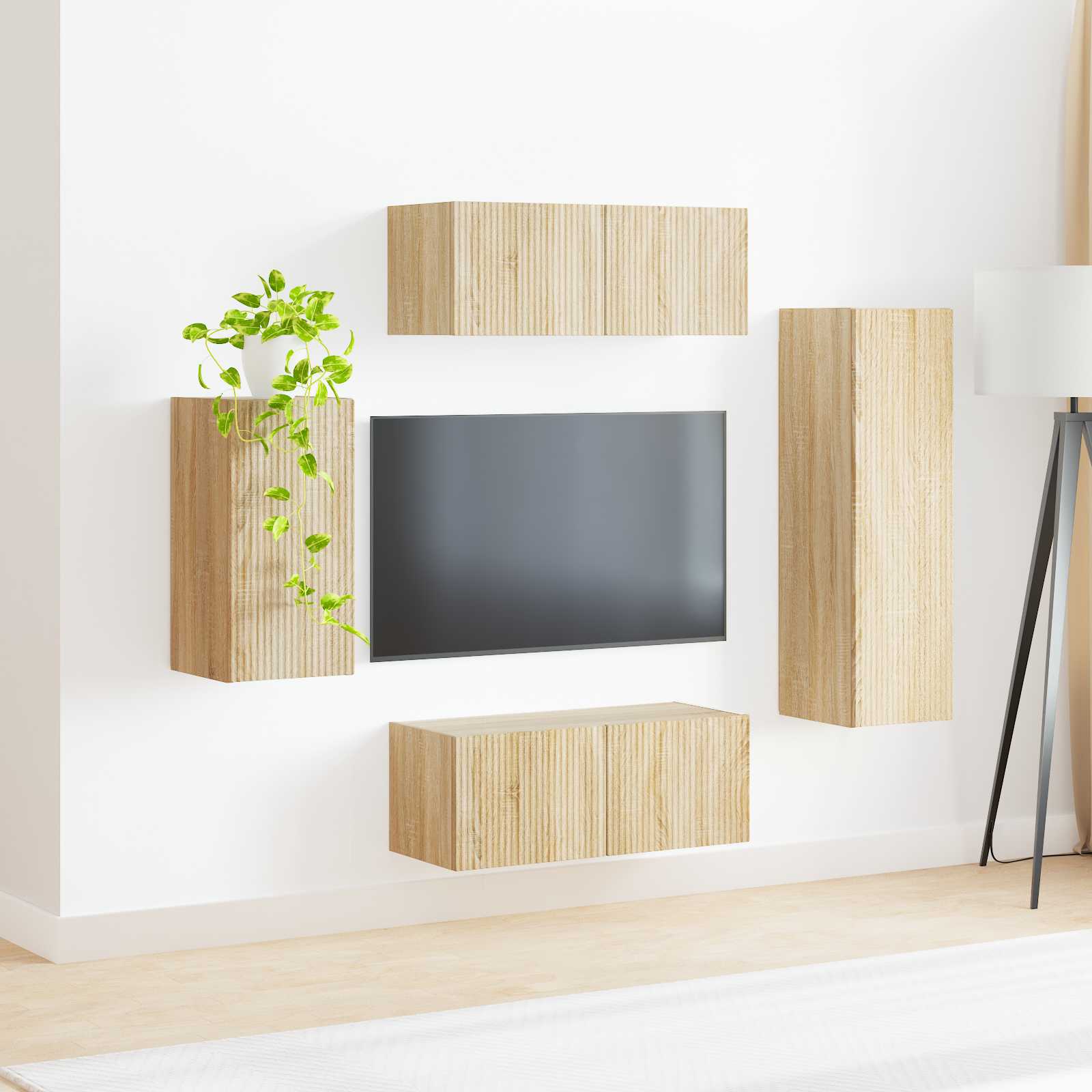 Tv-meubelset Wandgemonteerd 4 pcs Sonoma Eiken Bewerkt hout is nu te koop bij PeponiXL, paradijselijk wonen!