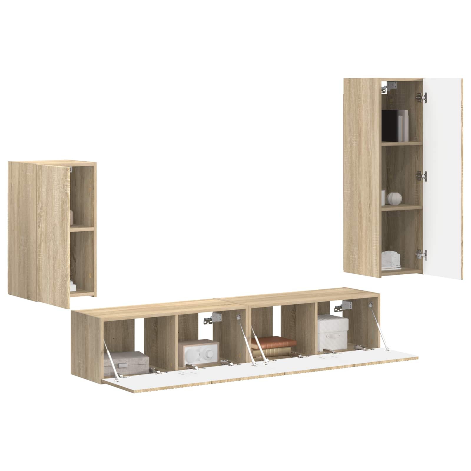 Tv-meubelset Wandgemonteerd 4 pcs Sonoma Eiken Bewerkt hout is nu te koop bij PeponiXL, paradijselijk wonen!