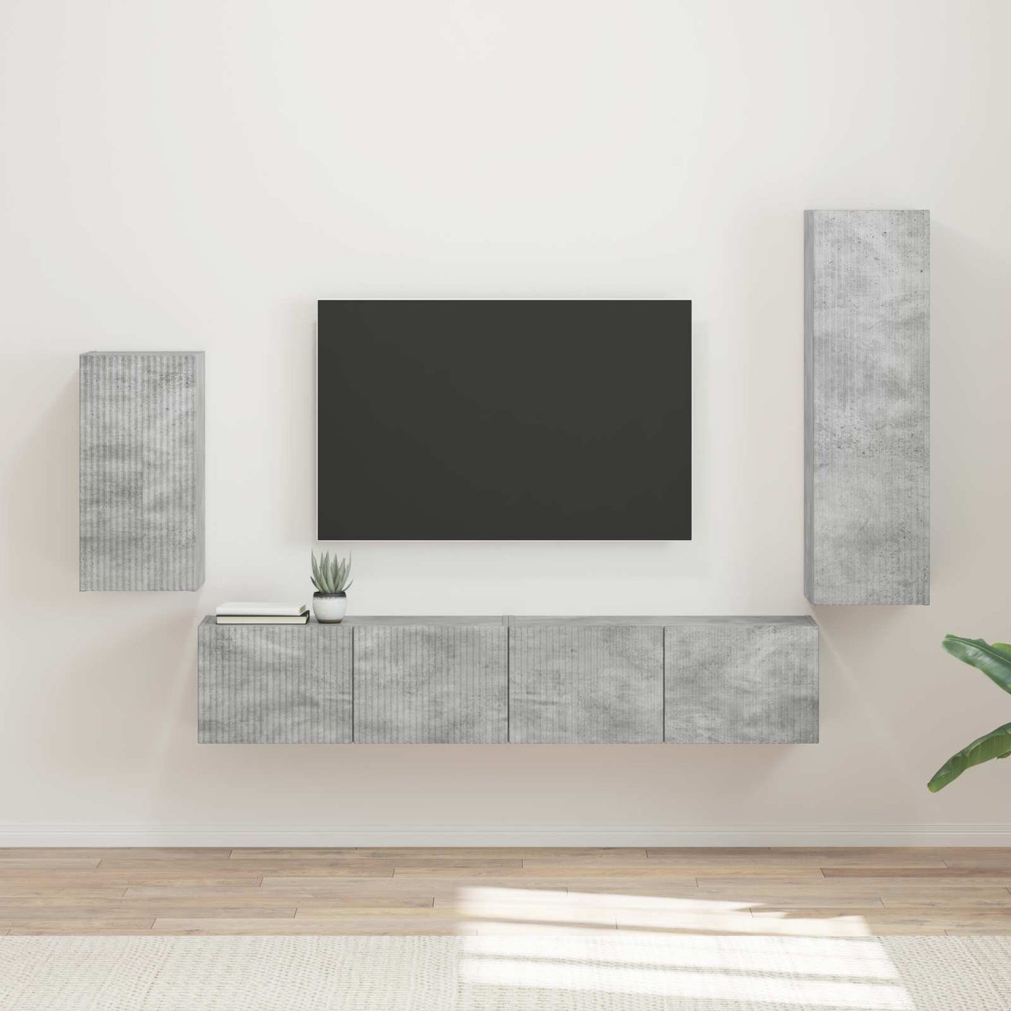 Tv-meubelset Wandgemonteerd 4 pcs Beton Grijs Bewerkt hout is nu te koop bij PeponiXL, paradijselijk wonen!