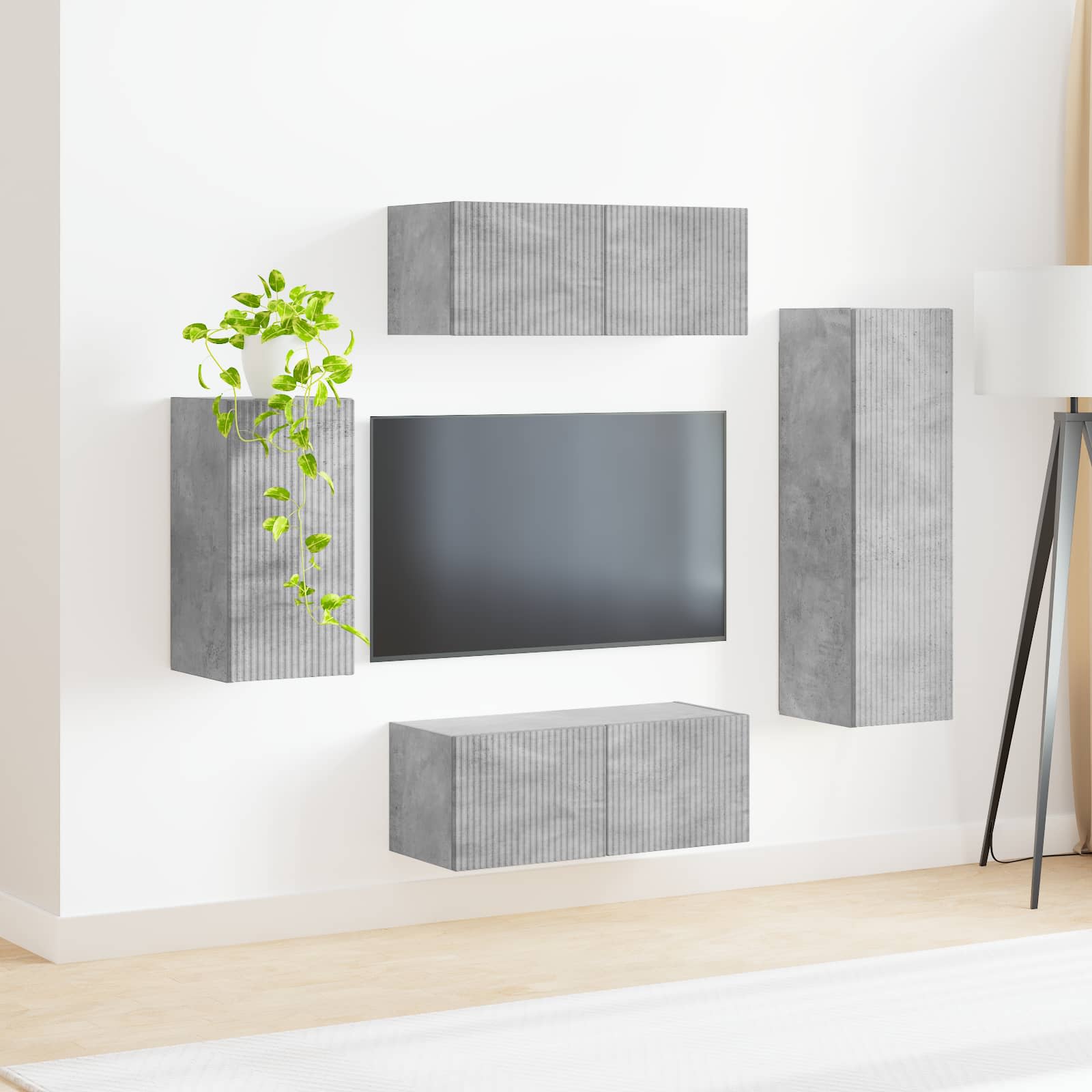 Tv-meubelset Wandgemonteerd 4 pcs Beton Grijs Bewerkt hout is nu te koop bij PeponiXL, paradijselijk wonen!