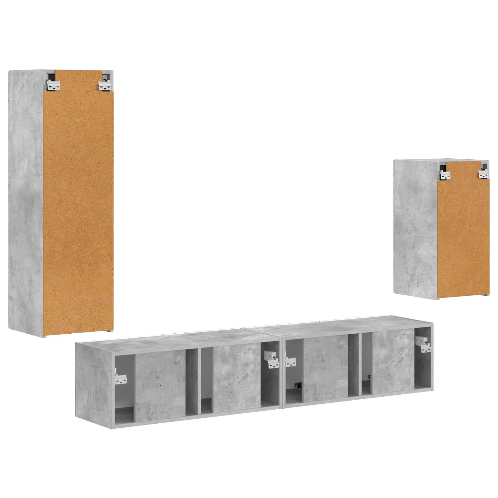 Tv-meubelset Wandgemonteerd 4 pcs Beton Grijs Bewerkt hout is nu te koop bij PeponiXL, paradijselijk wonen!