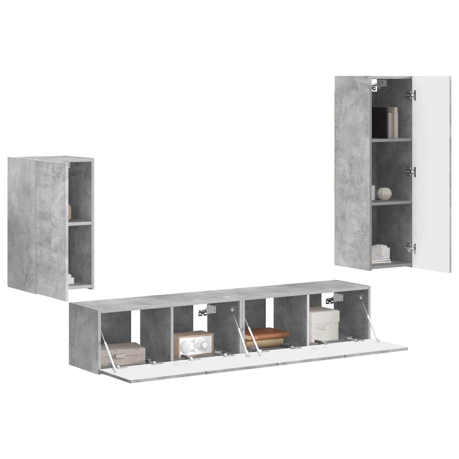 Tv-meubelset Wandgemonteerd 4 pcs Beton Grijs Bewerkt hout is nu te koop bij PeponiXL, paradijselijk wonen!