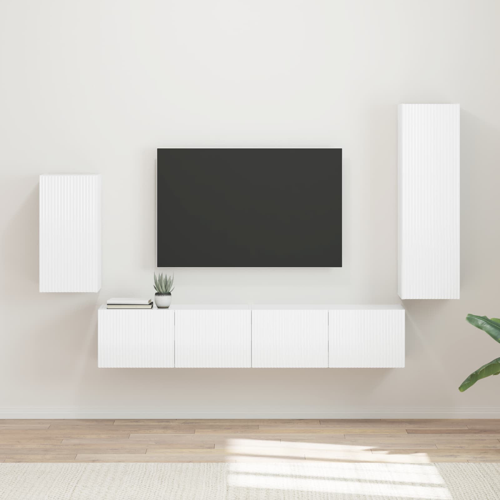 Tv-meubelset Wandgemonteerd 4 pcs Hoogglans wit Bewerkt hout is nu te koop bij PeponiXL, paradijselijk wonen!