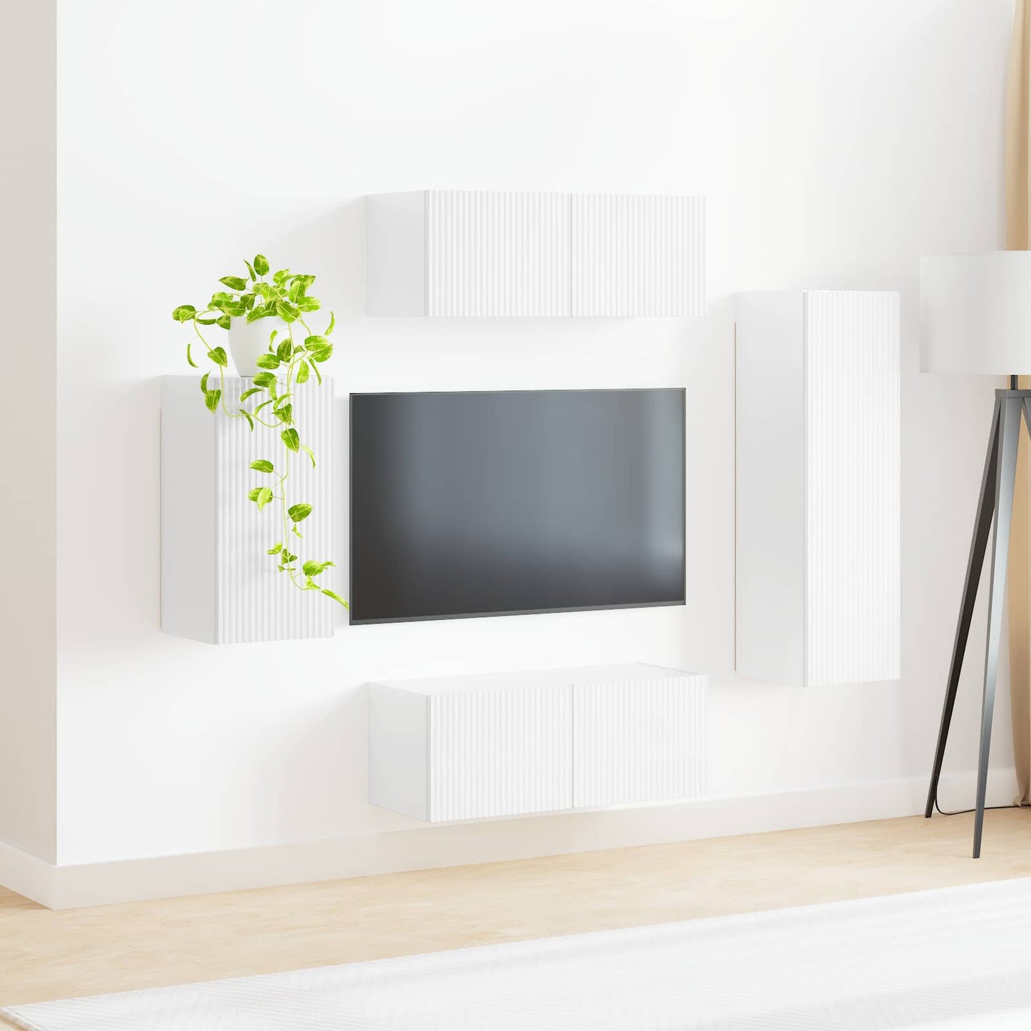 Tv-meubelset Wandgemonteerd 4 pcs Hoogglans wit Bewerkt hout is nu te koop bij PeponiXL, paradijselijk wonen!