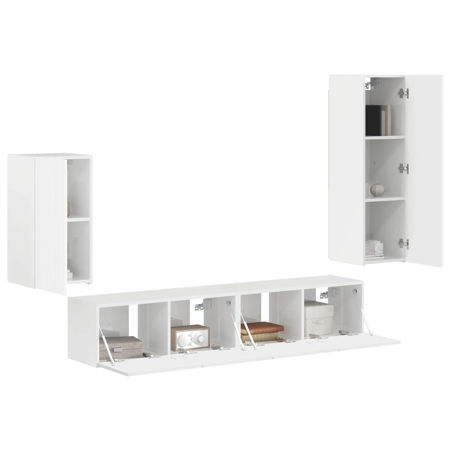 Tv-meubelset Wandgemonteerd 4 pcs Hoogglans wit Bewerkt hout is nu te koop bij PeponiXL, paradijselijk wonen!