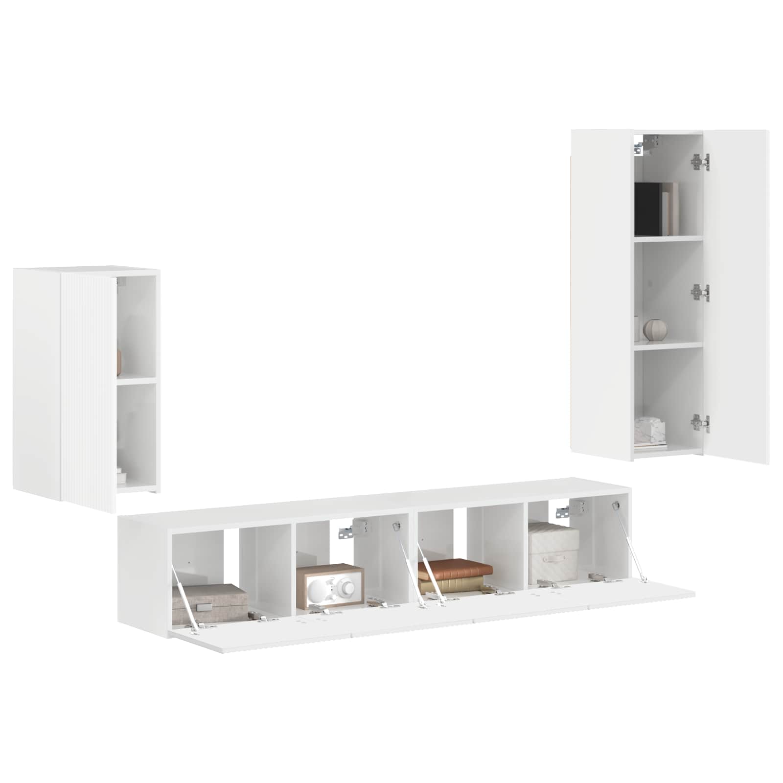 Tv-meubelset Wandgemonteerd 4 pcs Hoogglans wit Bewerkt hout is nu te koop bij PeponiXL, paradijselijk wonen!