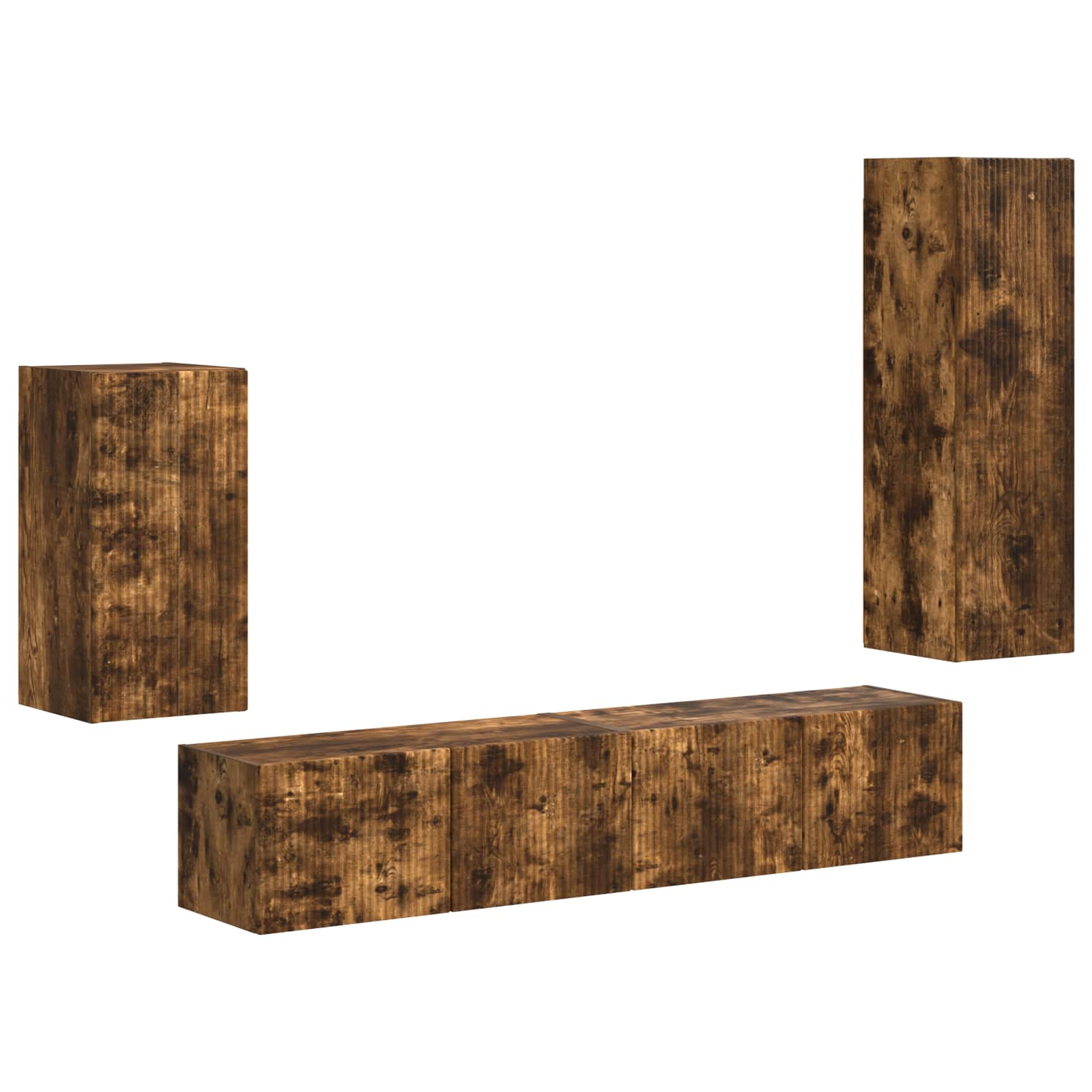 Tv-meubelset Wandgemonteerd 4 pcs Gerookt eiken Bewerkt hout is nu te koop bij PeponiXL, paradijselijk wonen!