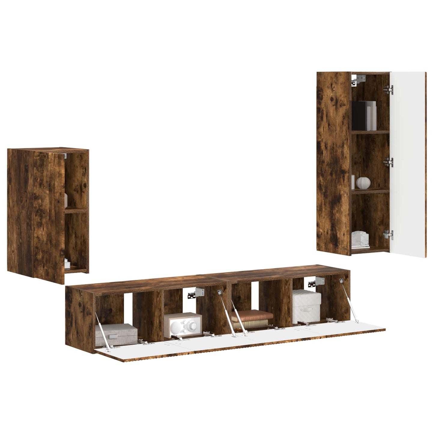 Tv-meubelset Wandgemonteerd 4 pcs Gerookt eiken Bewerkt hout is nu te koop bij PeponiXL, paradijselijk wonen!