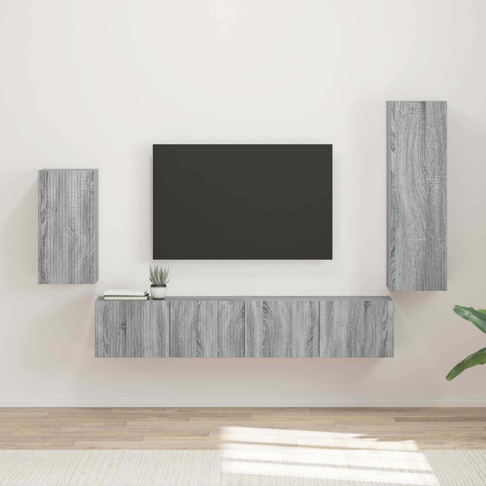 Tv-meubelset Wandgemonteerd 4 pcs Grijs Sonoma Bewerkt hout is nu te koop bij PeponiXL, paradijselijk wonen!