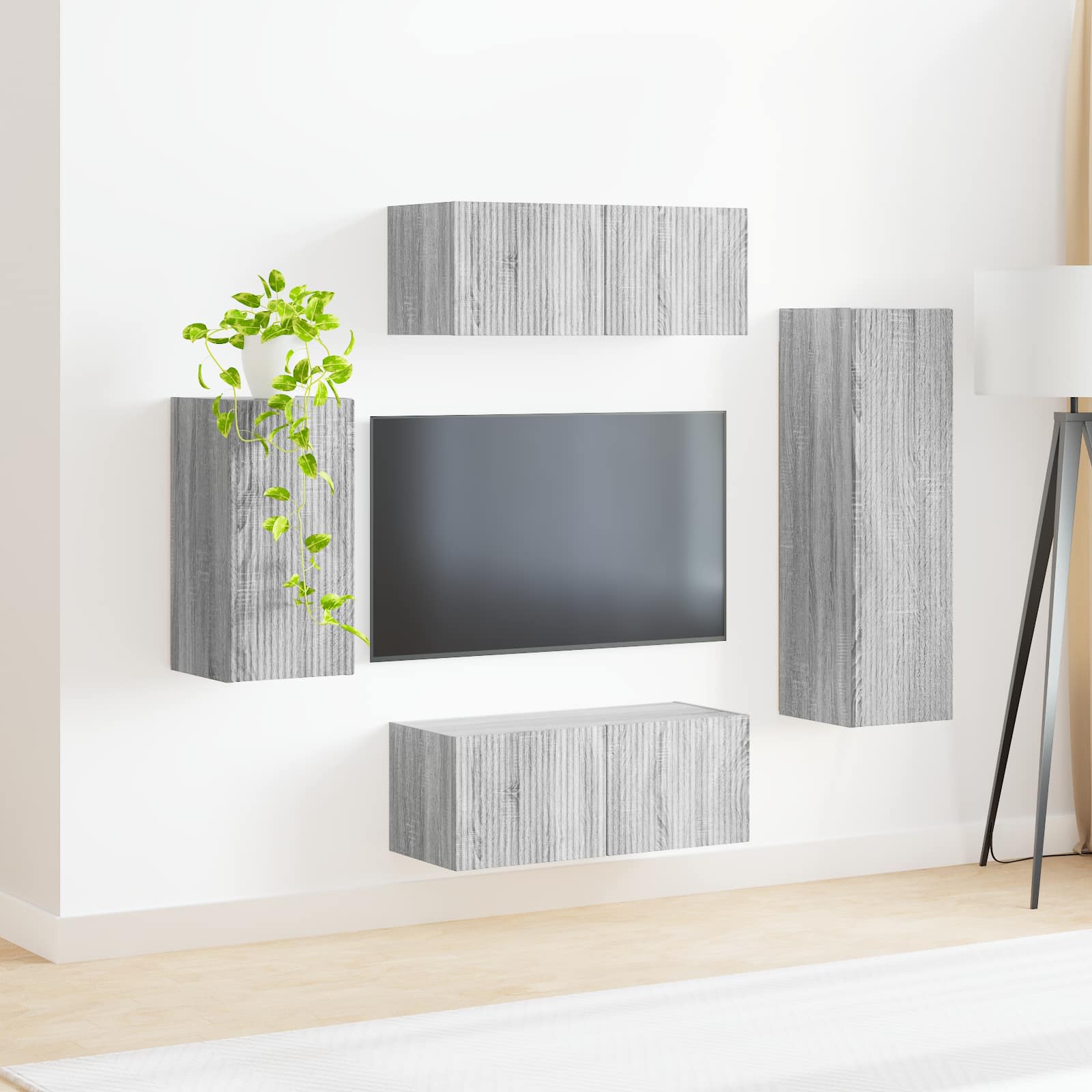 Tv-meubelset Wandgemonteerd 4 pcs Grijs Sonoma Bewerkt hout is nu te koop bij PeponiXL, paradijselijk wonen!
