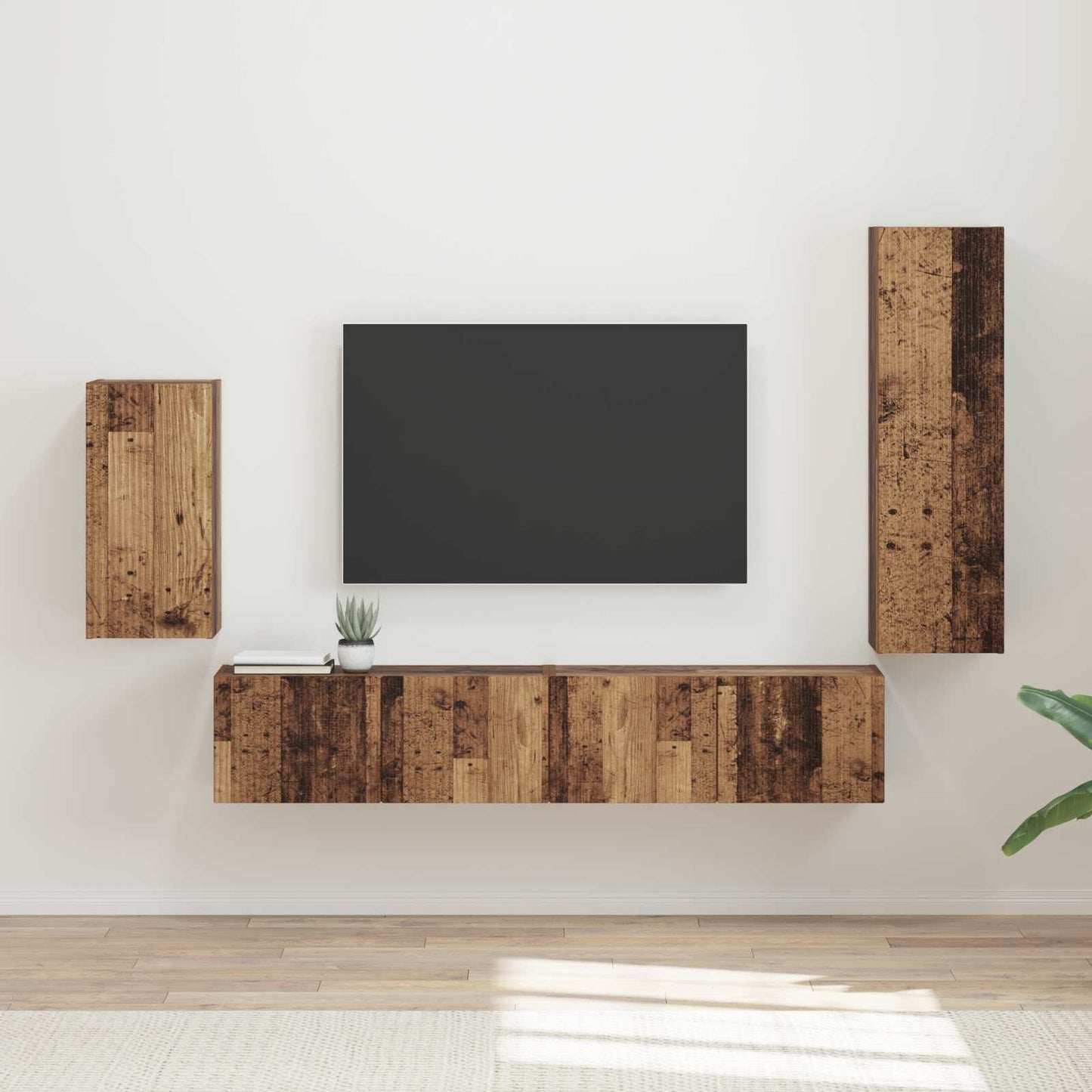 Tv-meubelset Wandgemonteerd 4 pcs Oudhout Bewerkt hout is nu te koop bij PeponiXL, paradijselijk wonen!