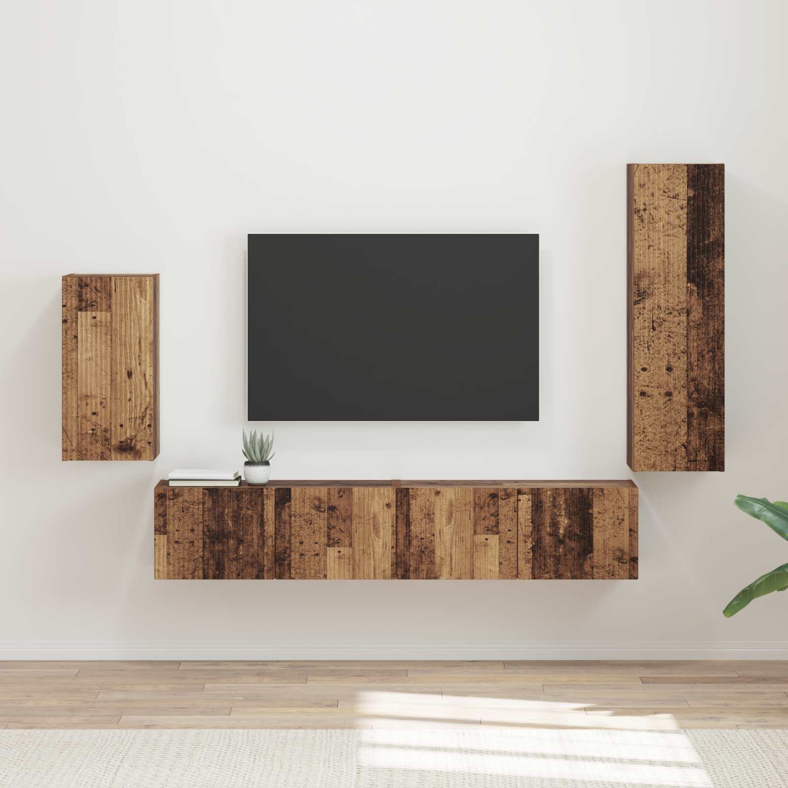 Tv-meubelset Wandgemonteerd 4 pcs Oudhout Bewerkt hout is nu te koop bij PeponiXL, paradijselijk wonen!