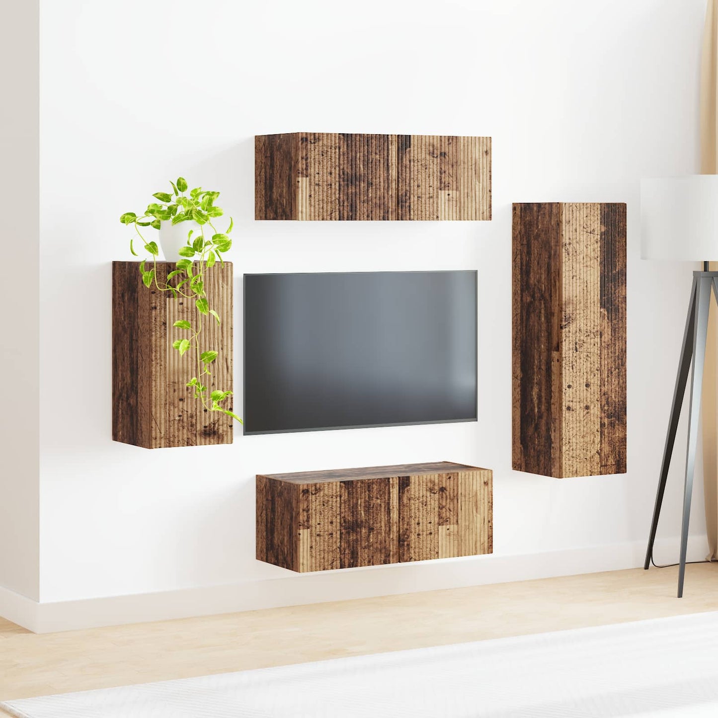 Tv-meubelset Wandgemonteerd 4 pcs Oudhout Bewerkt hout is nu te koop bij PeponiXL, paradijselijk wonen!