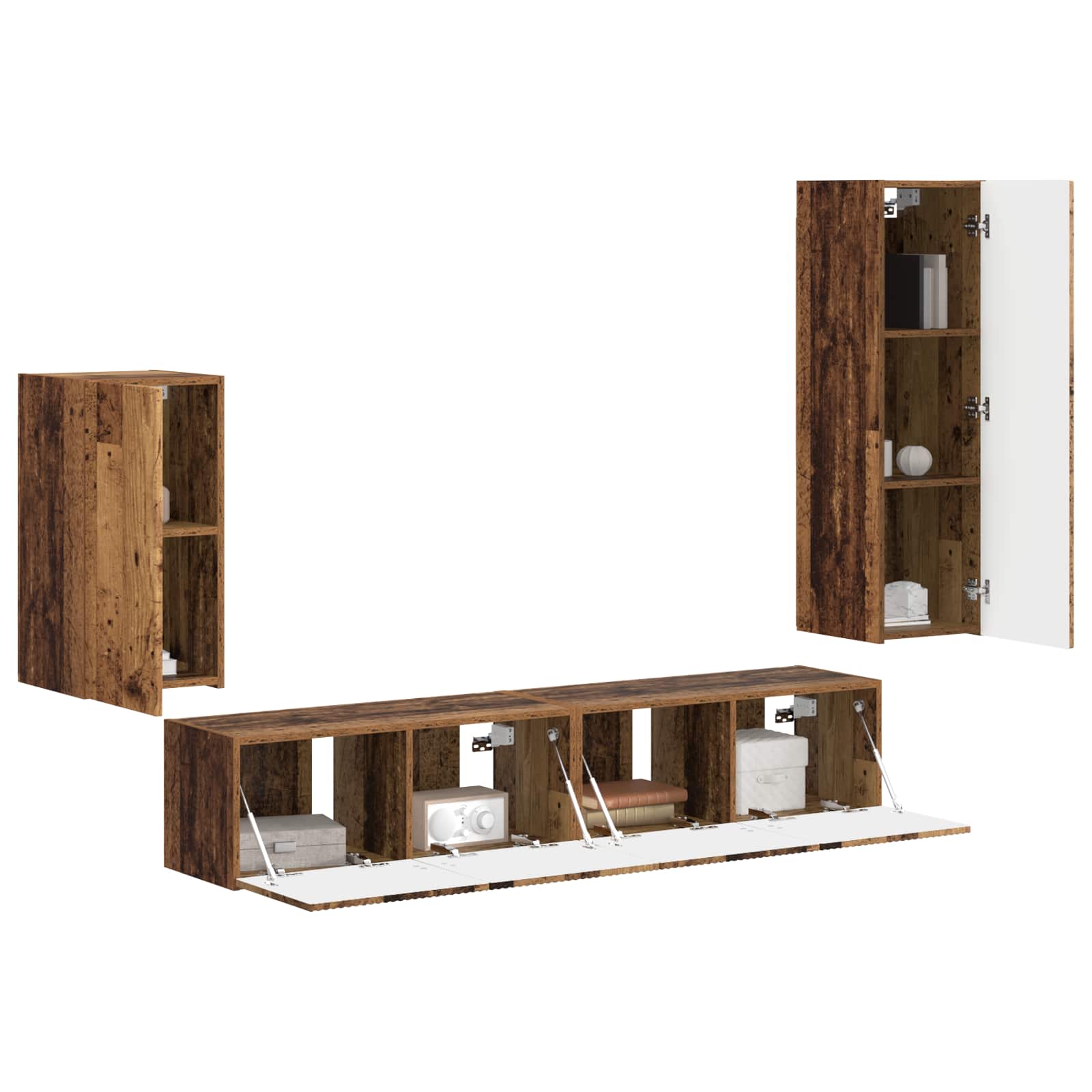 Tv-meubelset Wandgemonteerd 4 pcs Oudhout Bewerkt hout is nu te koop bij PeponiXL, paradijselijk wonen!