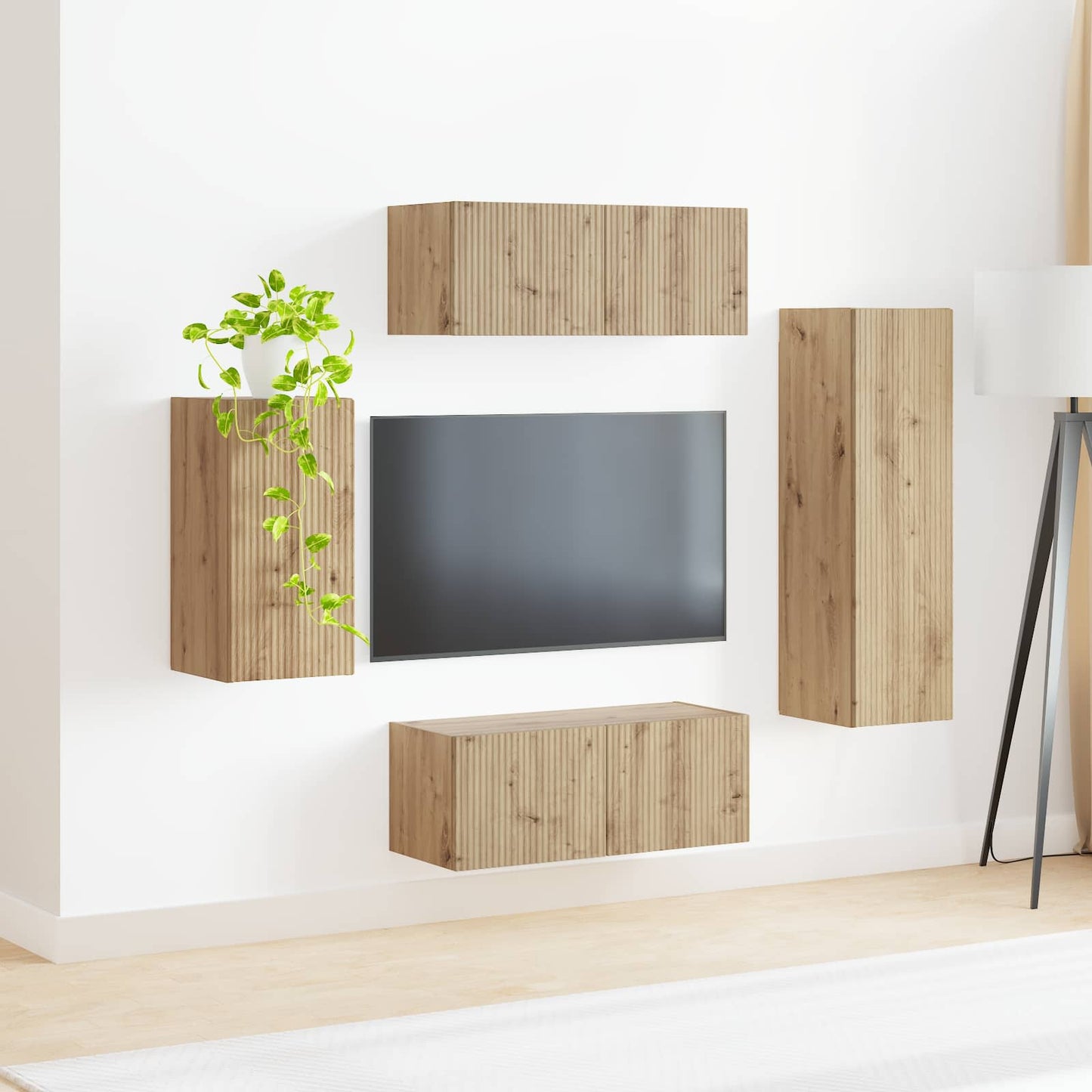 Tv-meubelset Wandgemonteerd 4 pcs Artisan Eiken Bewerkt hout is nu te koop bij PeponiXL, paradijselijk wonen!