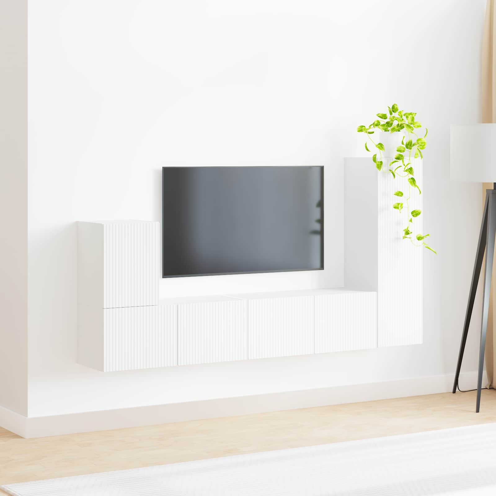 Tv-meubelset Wandgemonteerd 3 pcs Wit Bewerkt hout is nu te koop bij PeponiXL, paradijselijk wonen!
